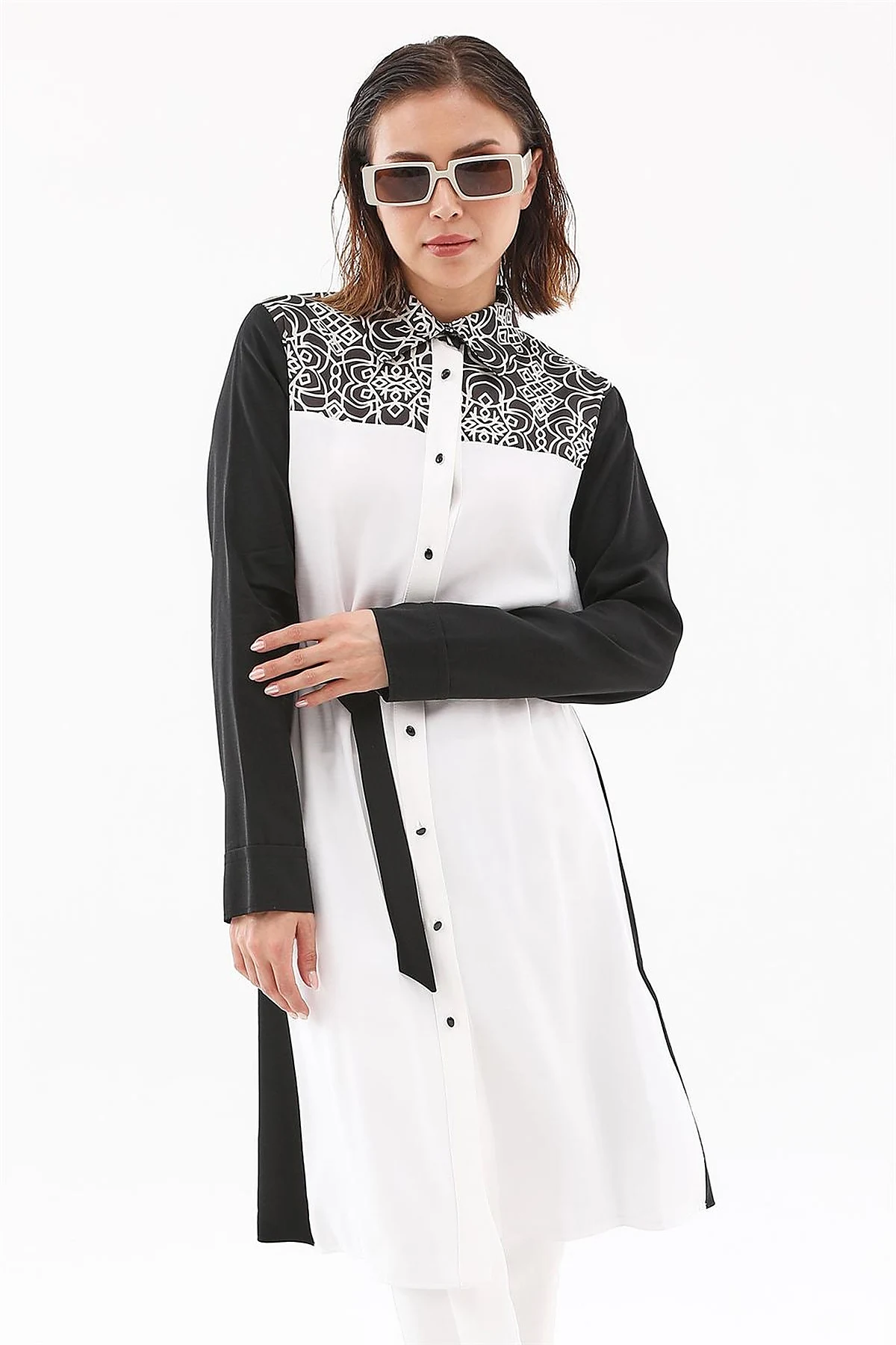 Adjustable Belt Detail Tunic Black