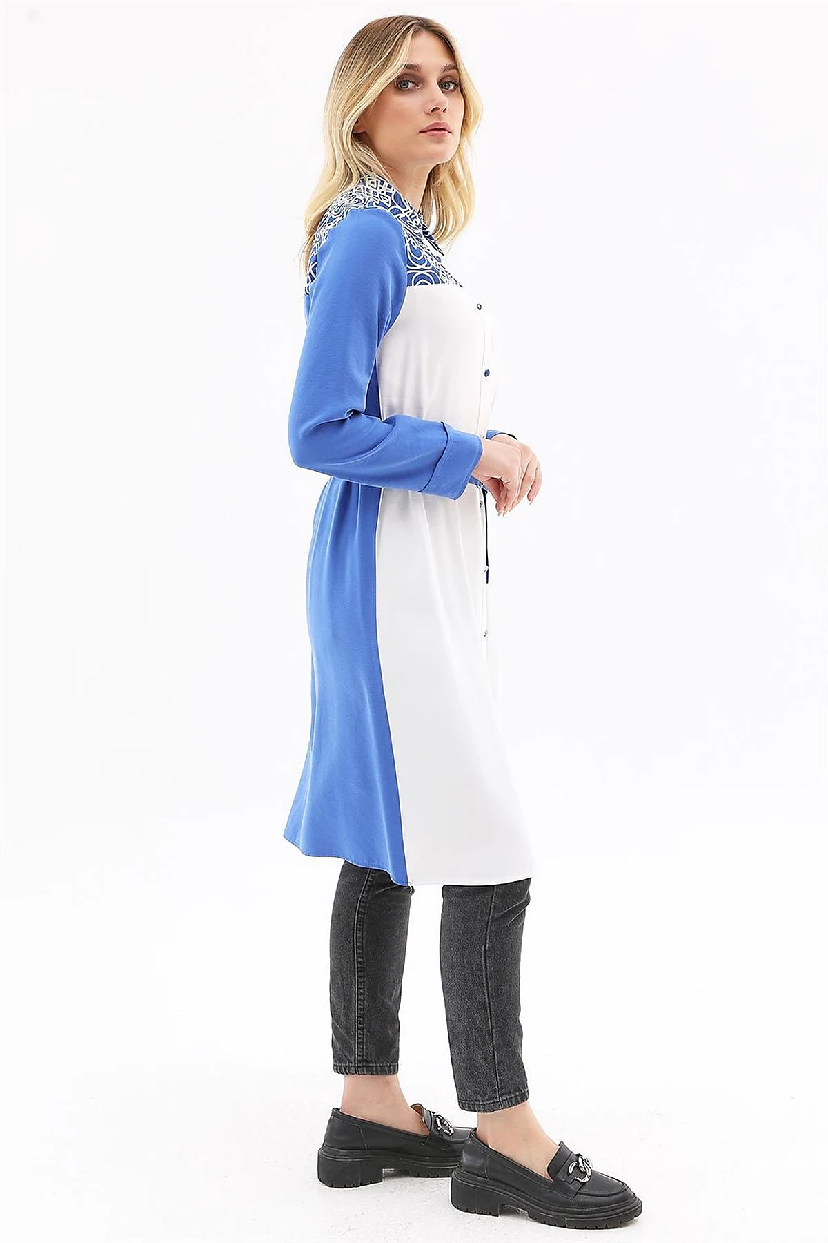 Adjustable Belt Detail Tunic Sax Blue