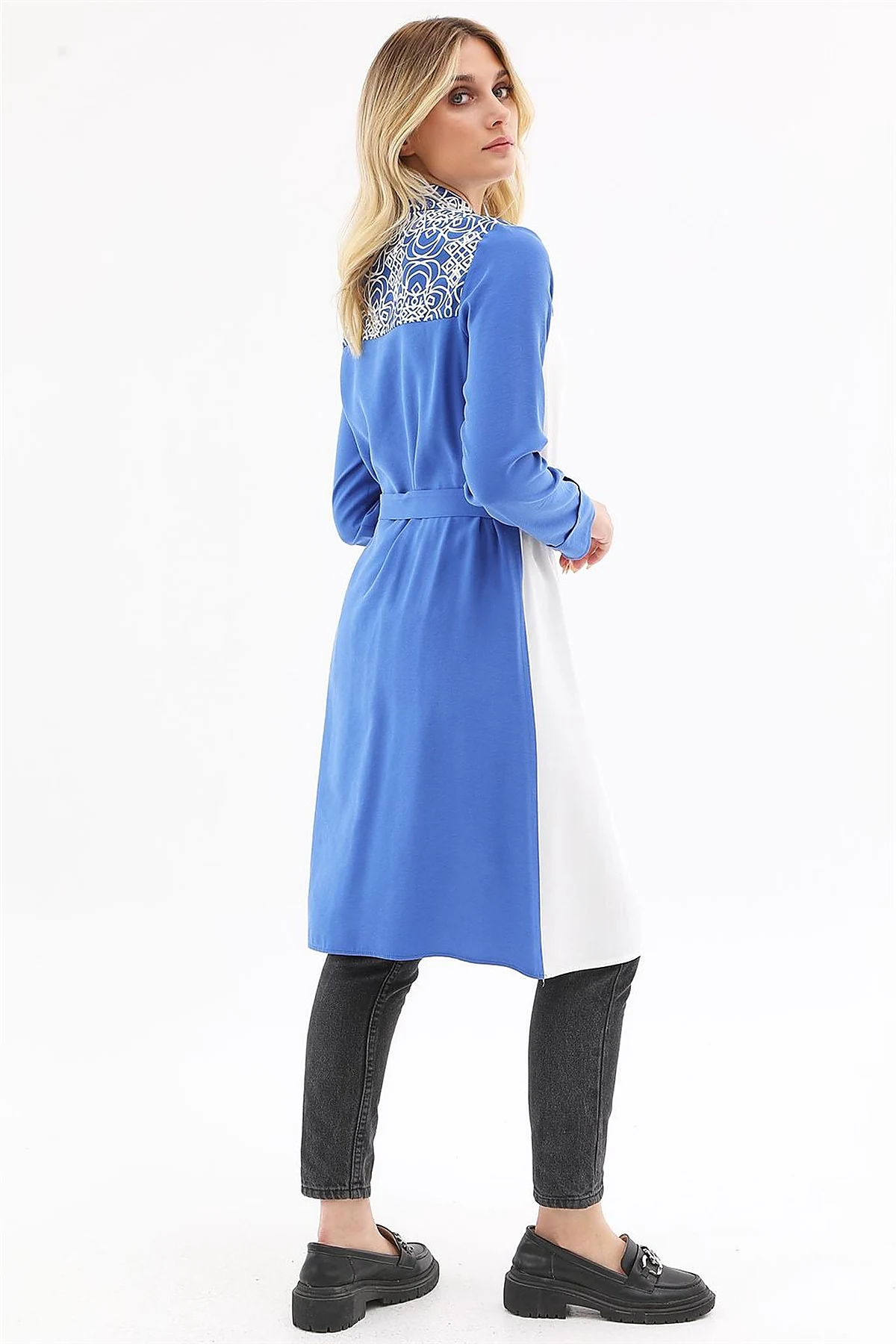 Adjustable Belt Detail Tunic Sax Blue