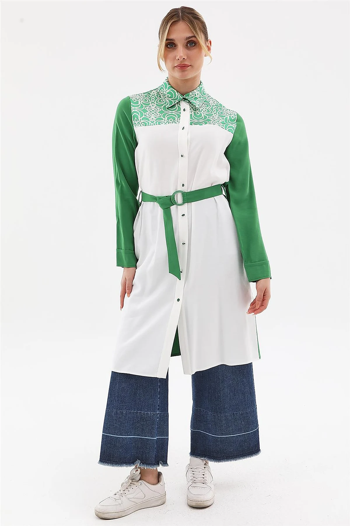 Adjustable Belt Detail Tunic Green
