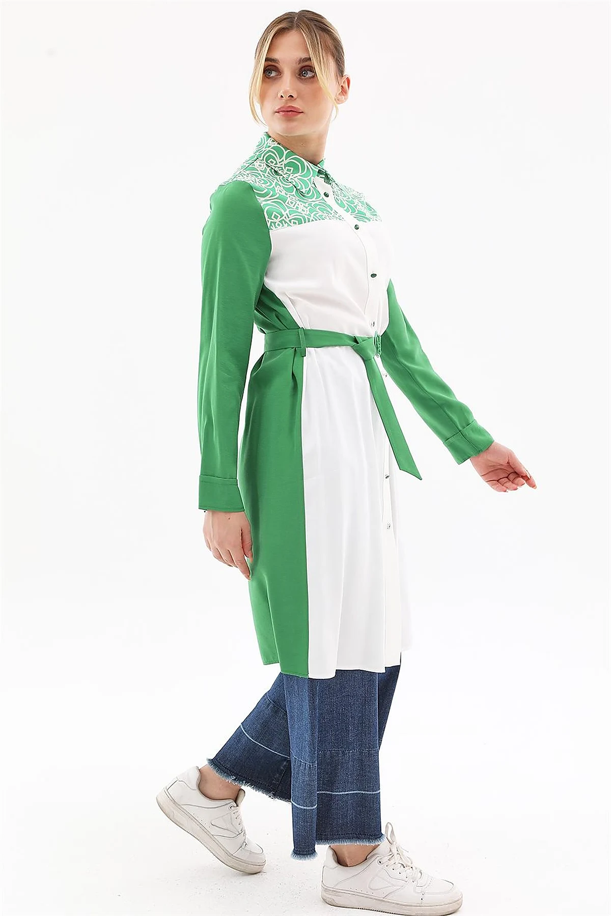 Adjustable Belt Detail Tunic Green