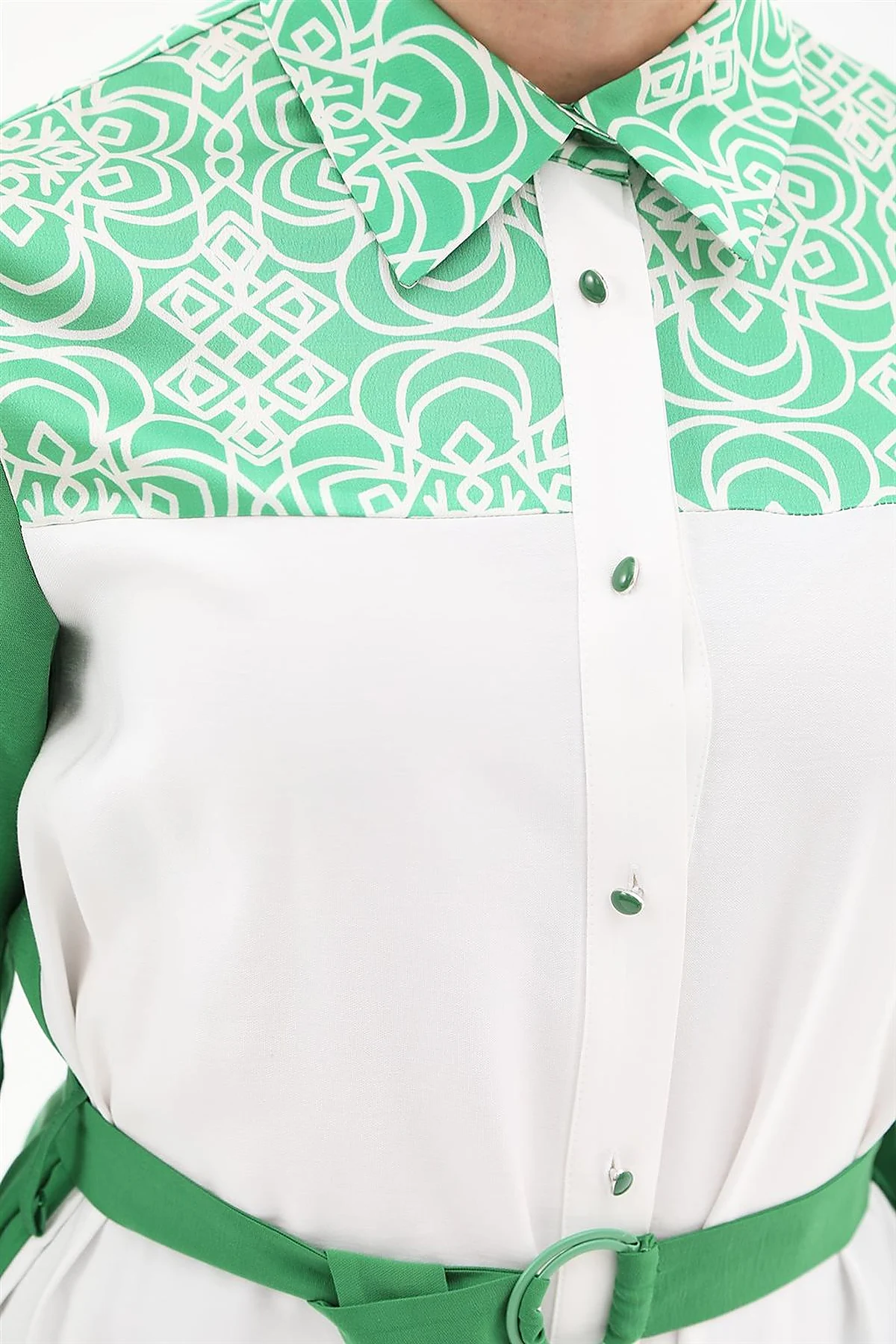 Adjustable Belt Detail Tunic Green