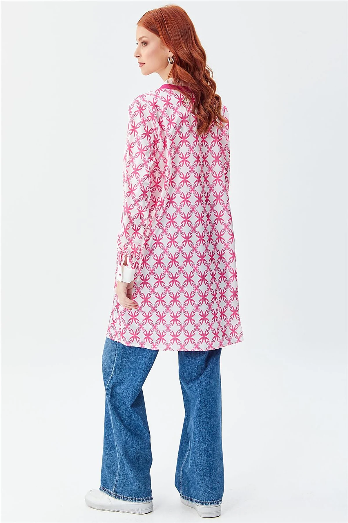Half-Zip Closure Patterned Tunic in Fuchsia