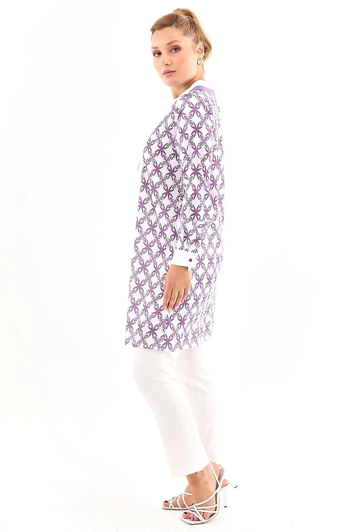 Half-Zip Closure Patterned Tunic in Purple