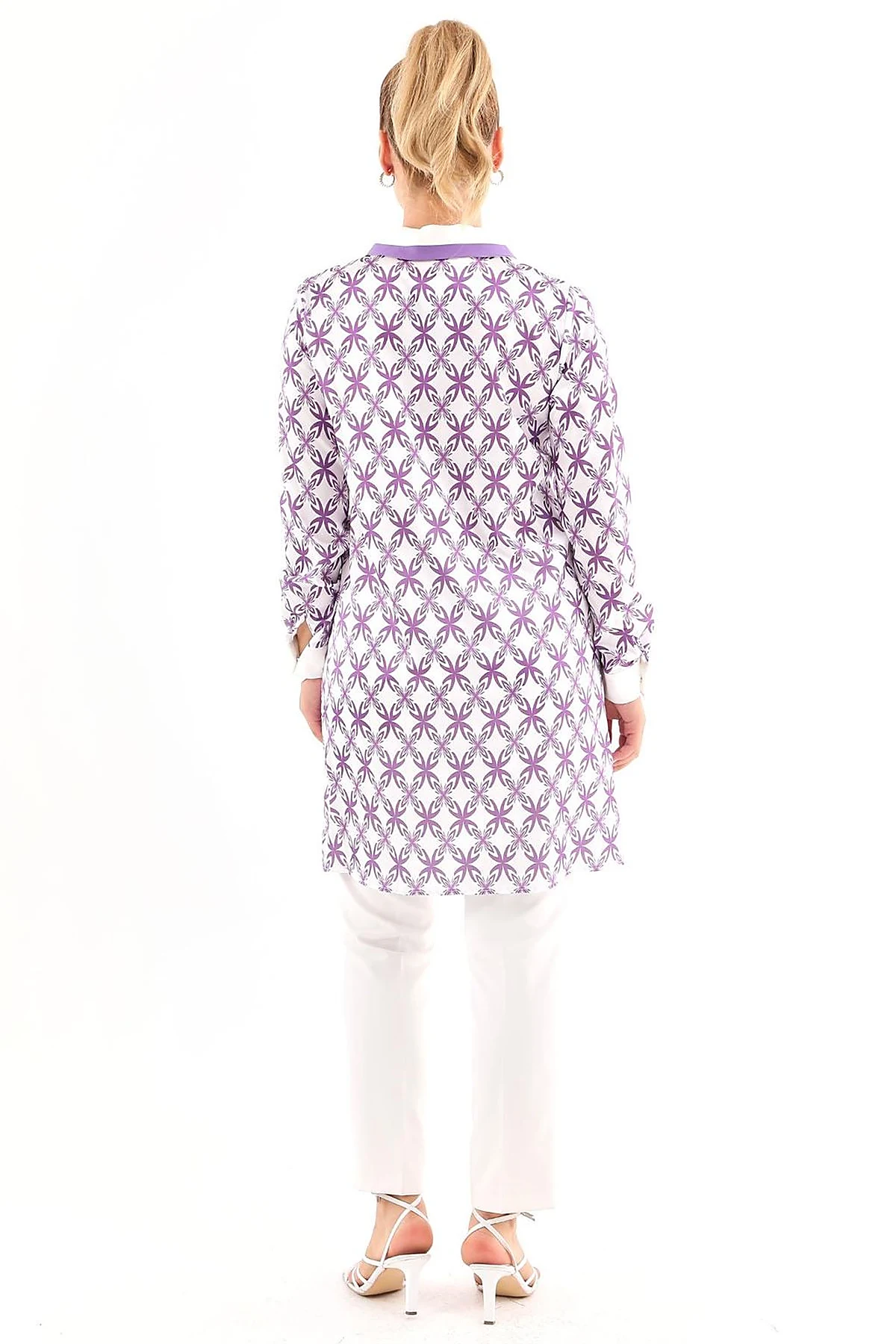 Half-Zip Closure Patterned Tunic in Purple