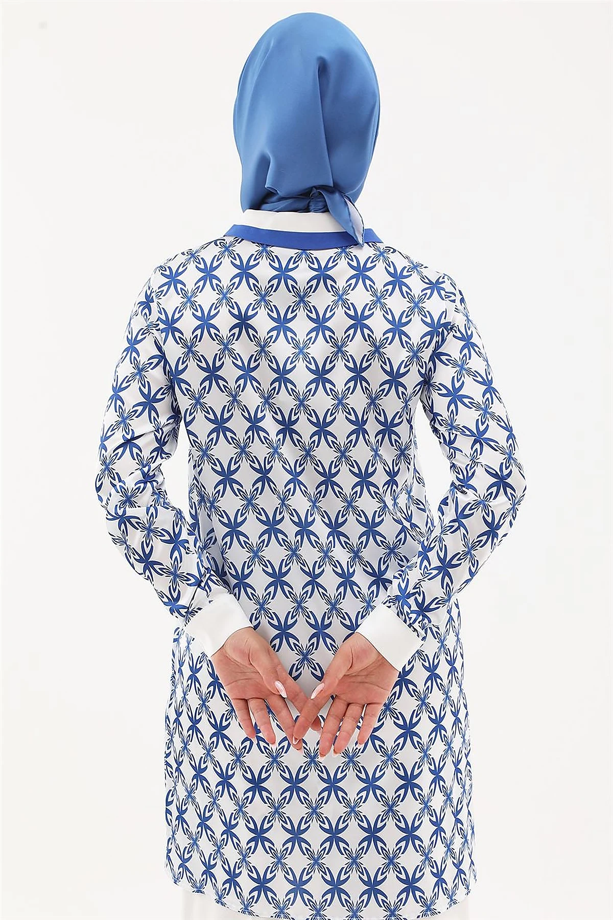 Half-Zip Closure Patterned Tunic in Sax Blue
