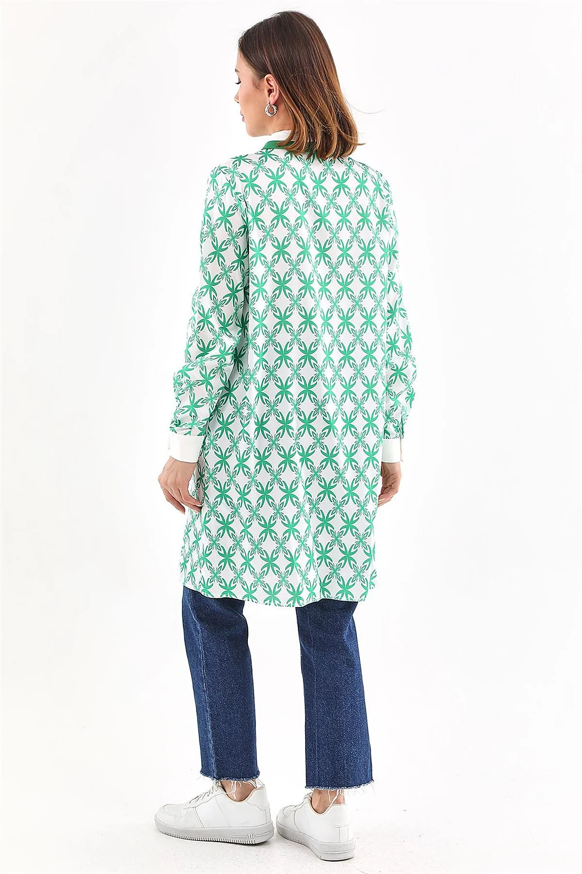 Half-Zip Closure Patterned Tunic in Green