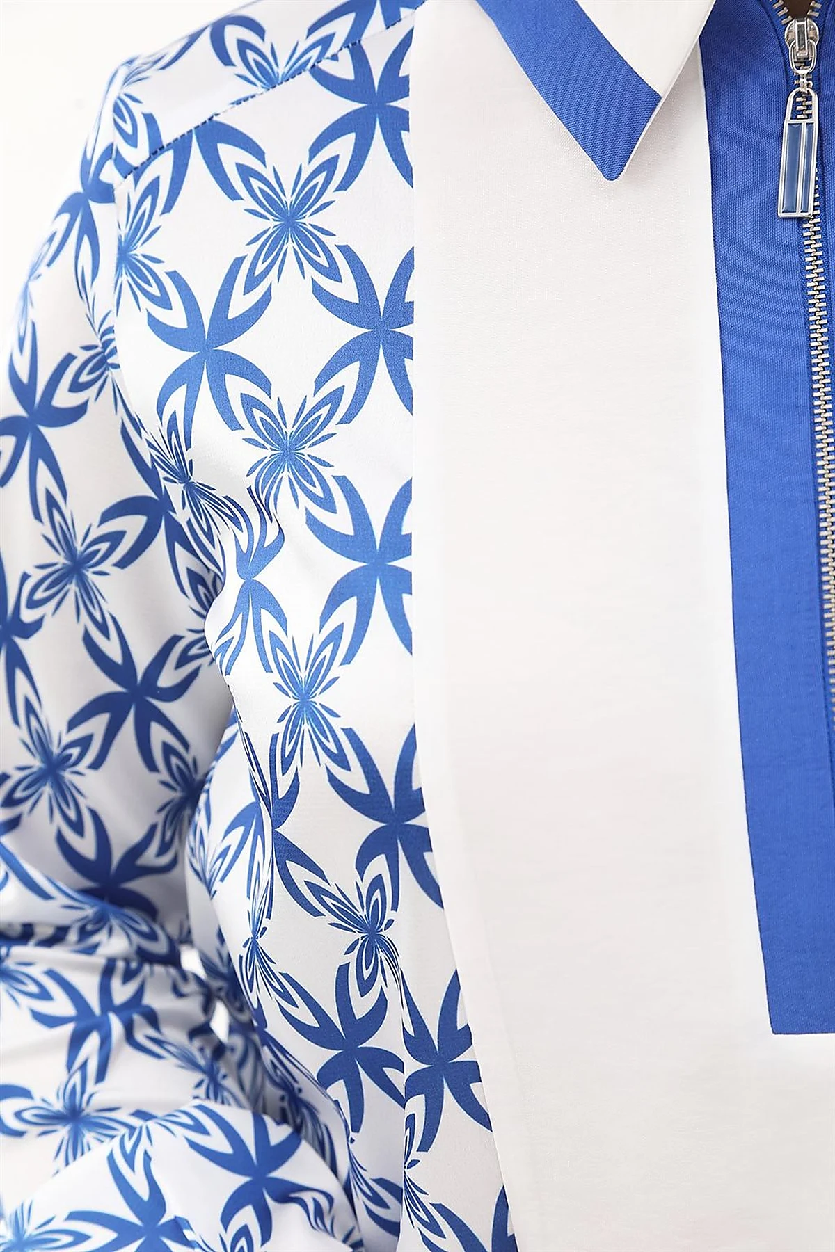 Half-Zip Closure Patterned Tunic in Sax Blue