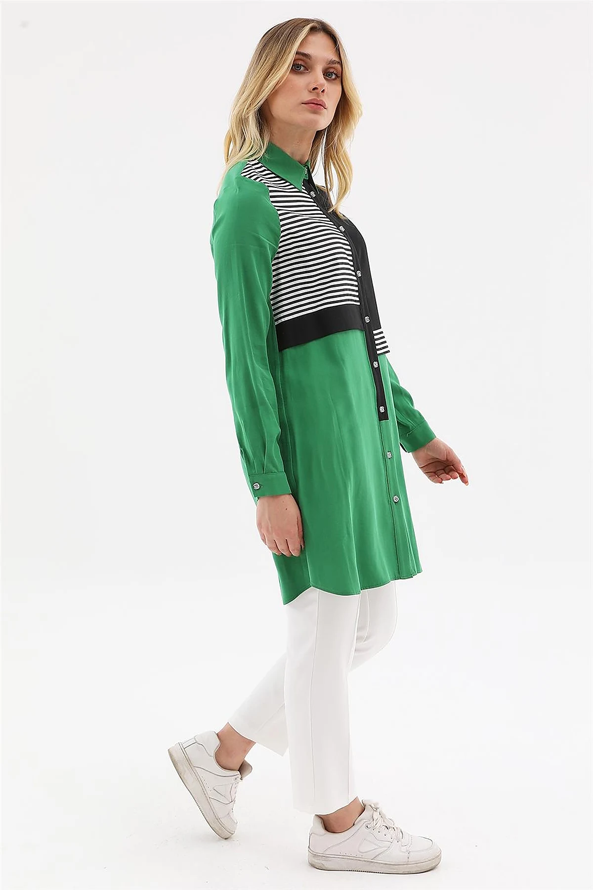 Çizgi Garnili Tunik Yeşil