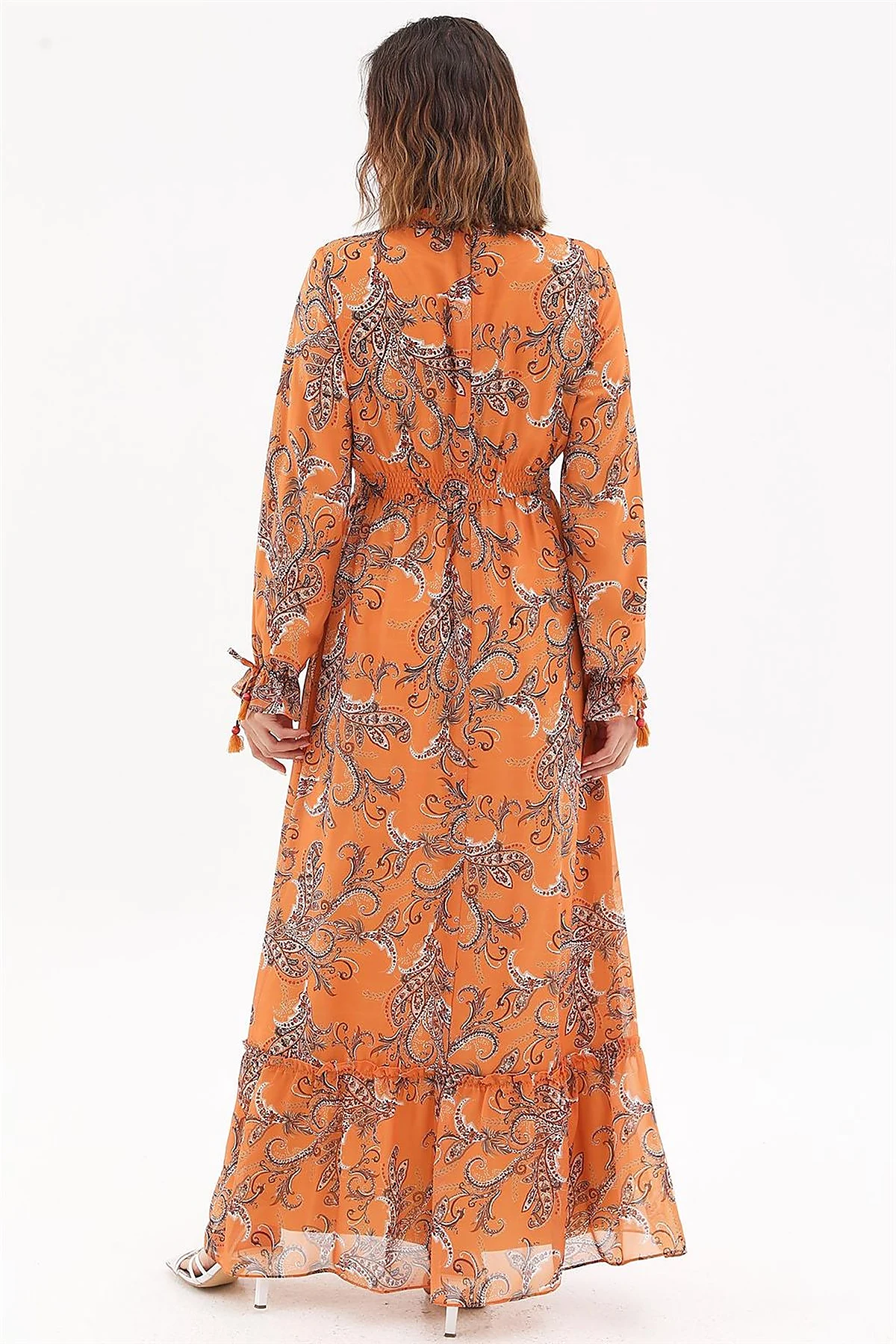 Ethnic Pattern Chiffon Dress Orange