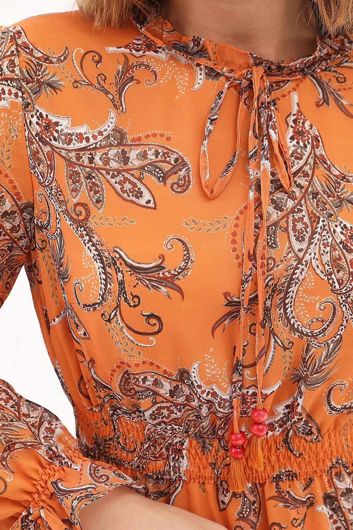 Ethnic Pattern Chiffon Dress Orange