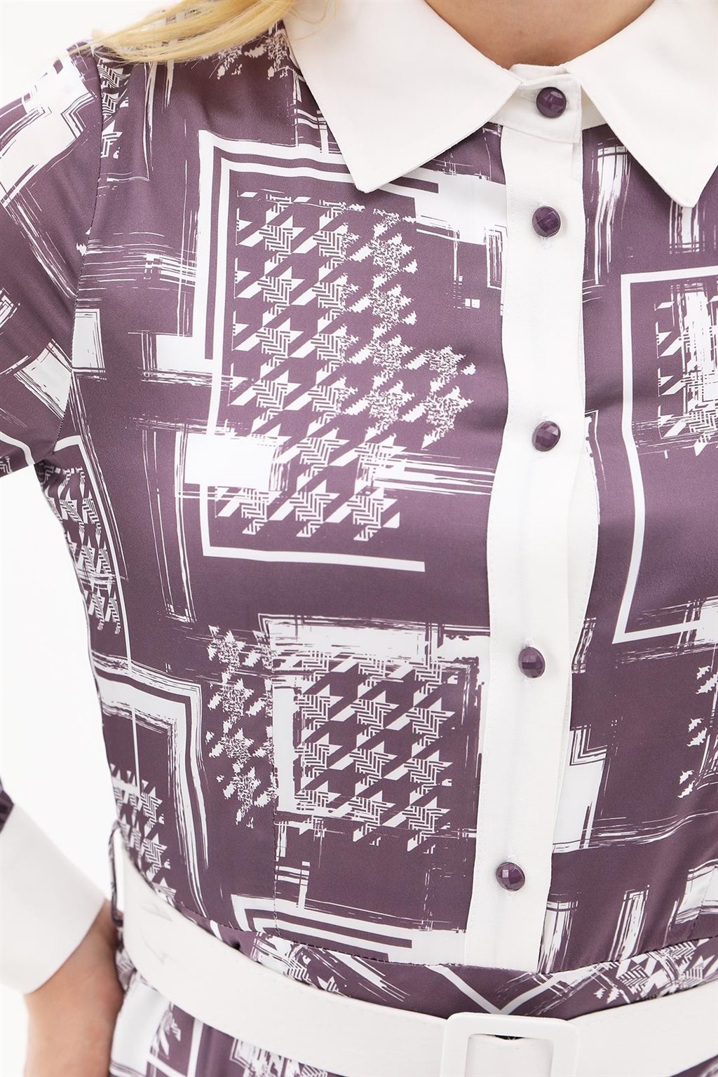 Abstract Pattern Belted Maxi Dress Plum