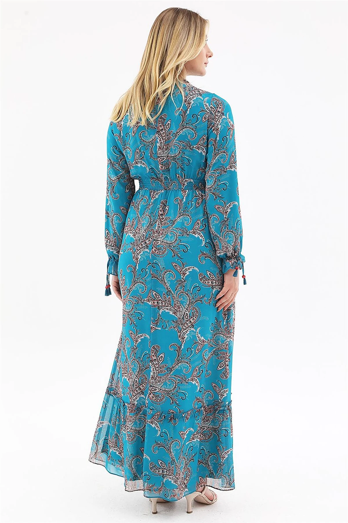 Ethnic Pattern Chiffon Dress Petrol