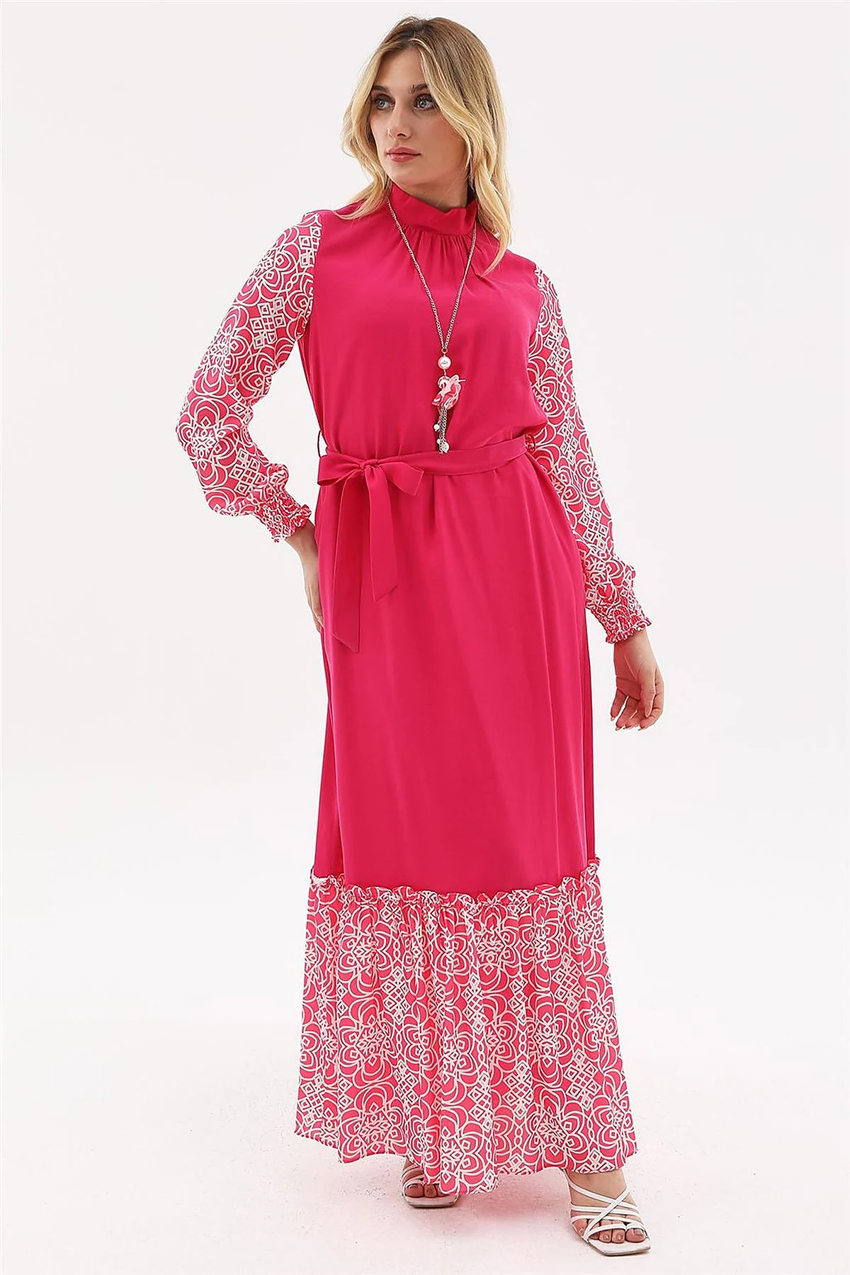 Fabric Trimmed Maxi Dress Fuchsia 