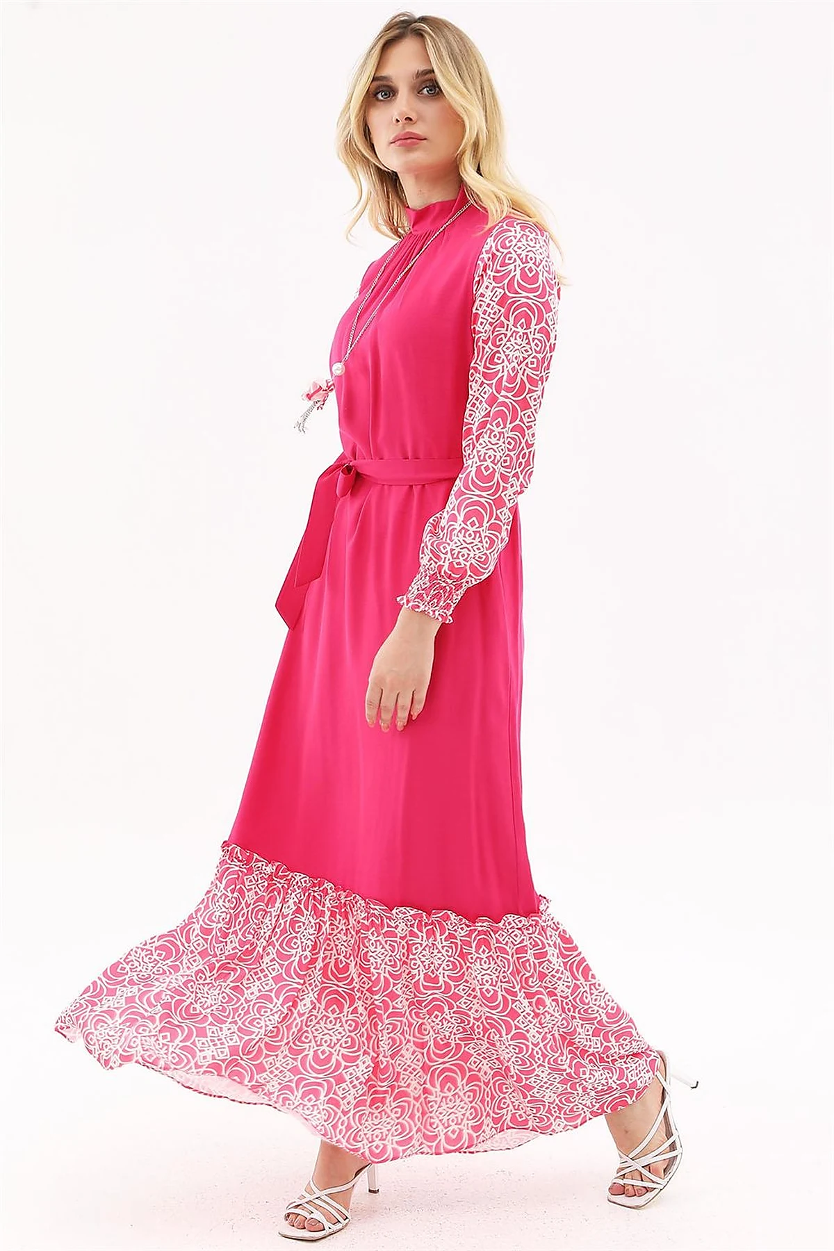 Fabric Trimmed Maxi Dress Fuchsia 