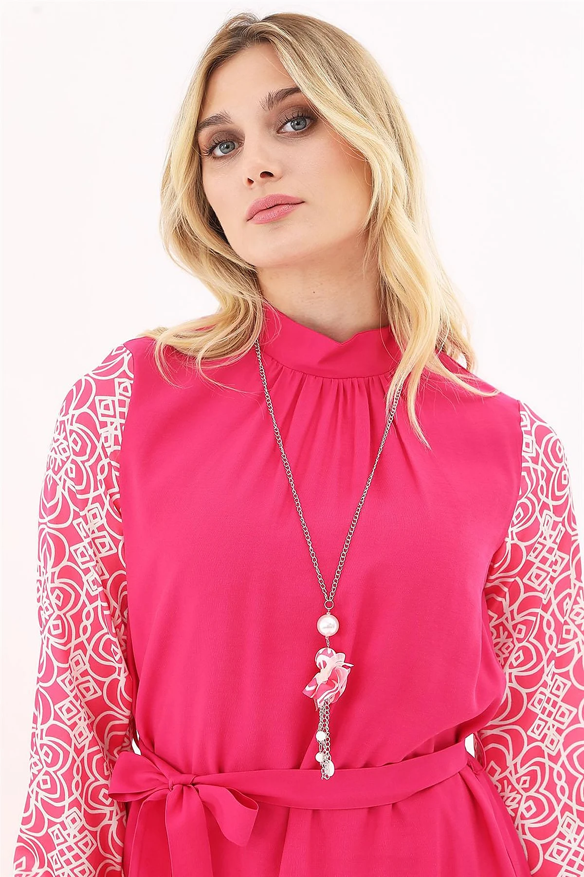 Fabric Trimmed Maxi Dress Fuchsia 