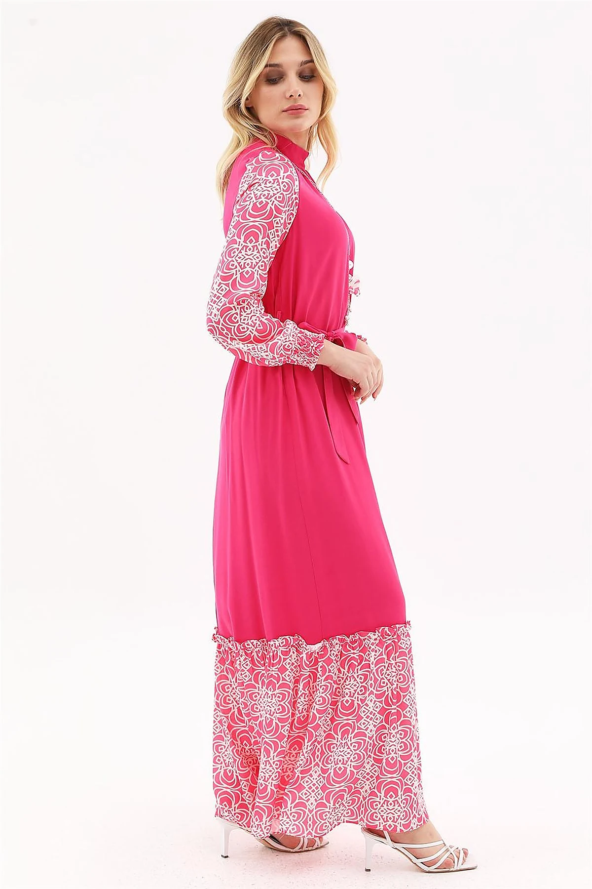 Fabric Trimmed Maxi Dress Fuchsia 