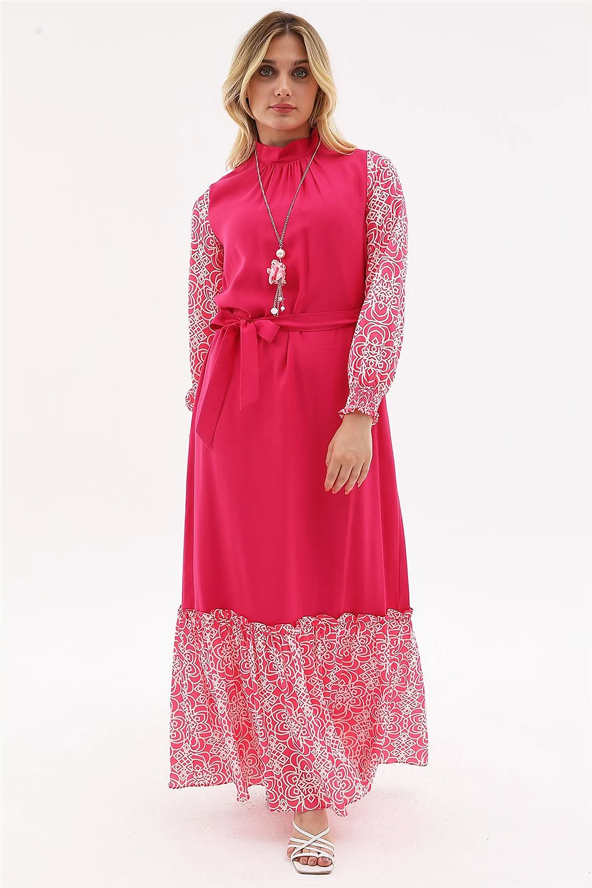 Fabric Trimmed Maxi Dress Fuchsia 