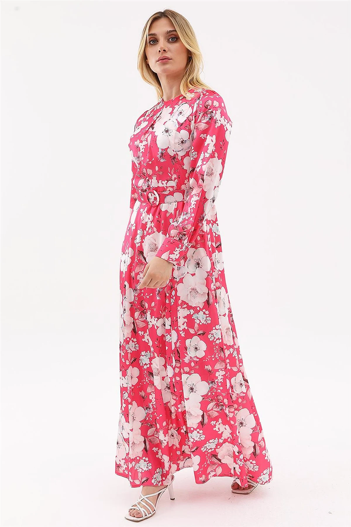 Floral Pattern Maxi Dress Fuchsia 