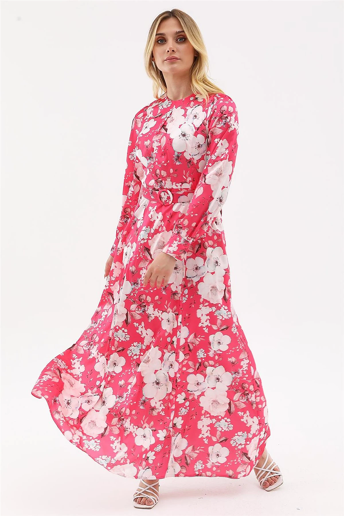 Floral Pattern Maxi Dress Fuchsia 