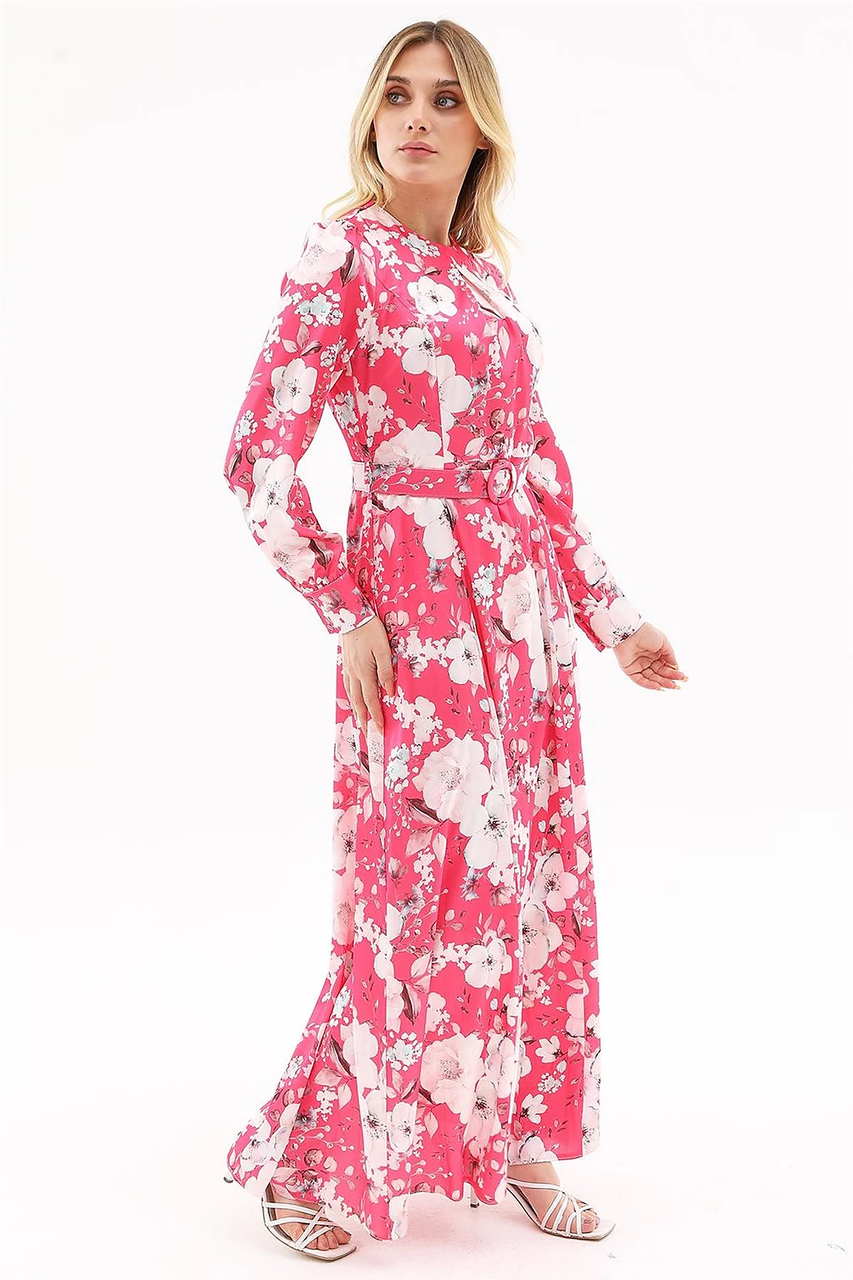 Floral Pattern Maxi Dress Fuchsia 