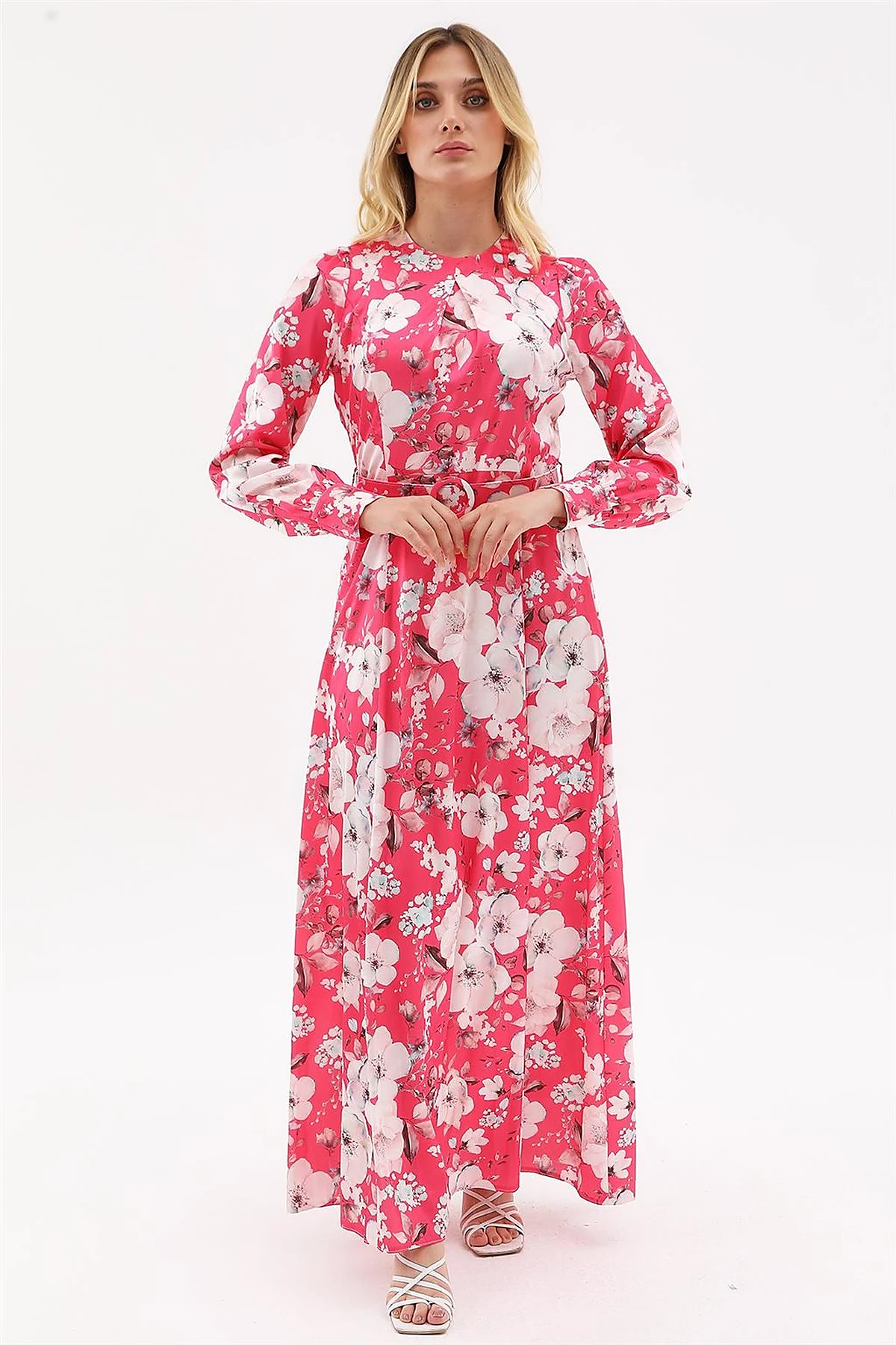 Floral Pattern Maxi Dress Fuchsia 