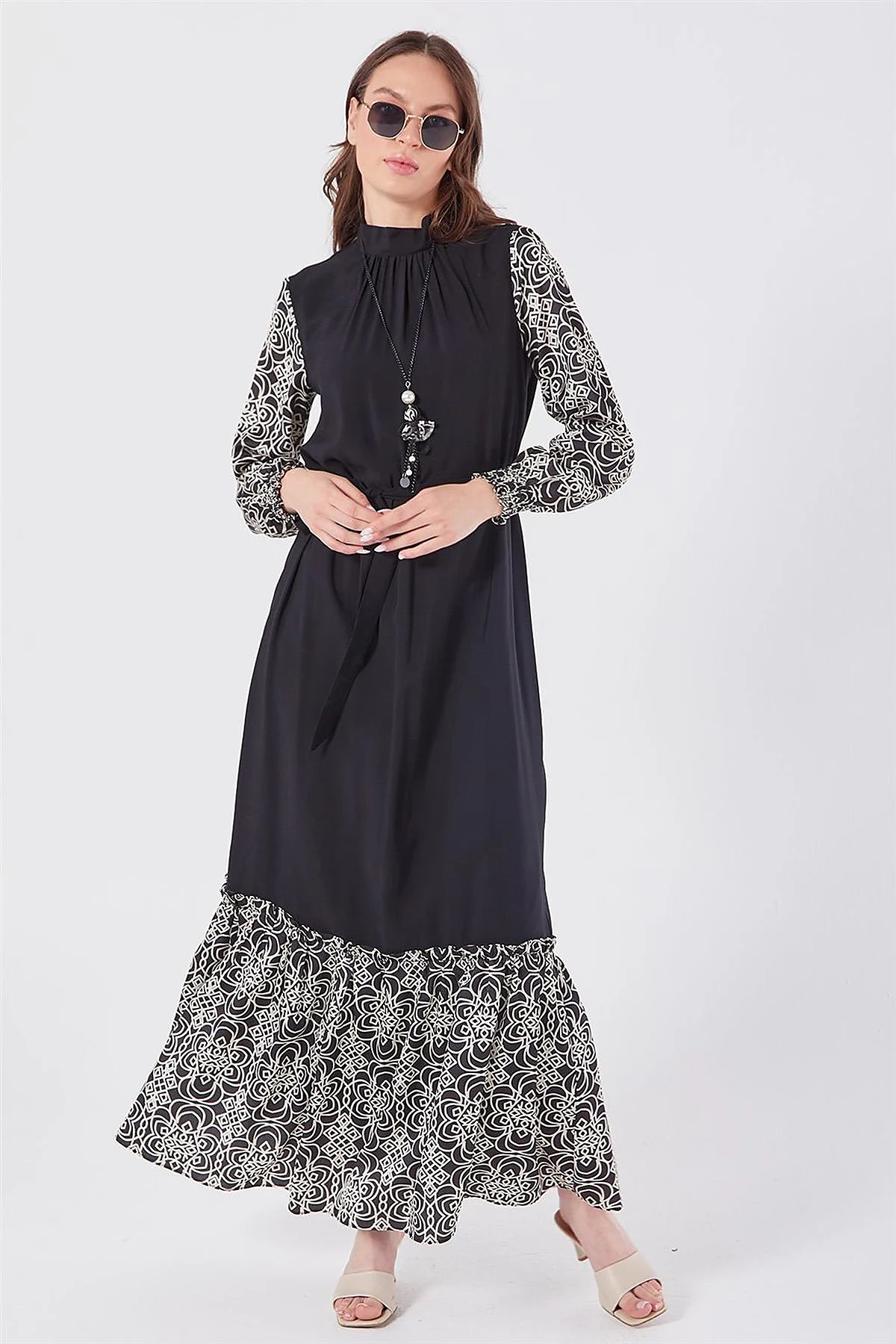 Fabric Trimmed Maxi Dress Black