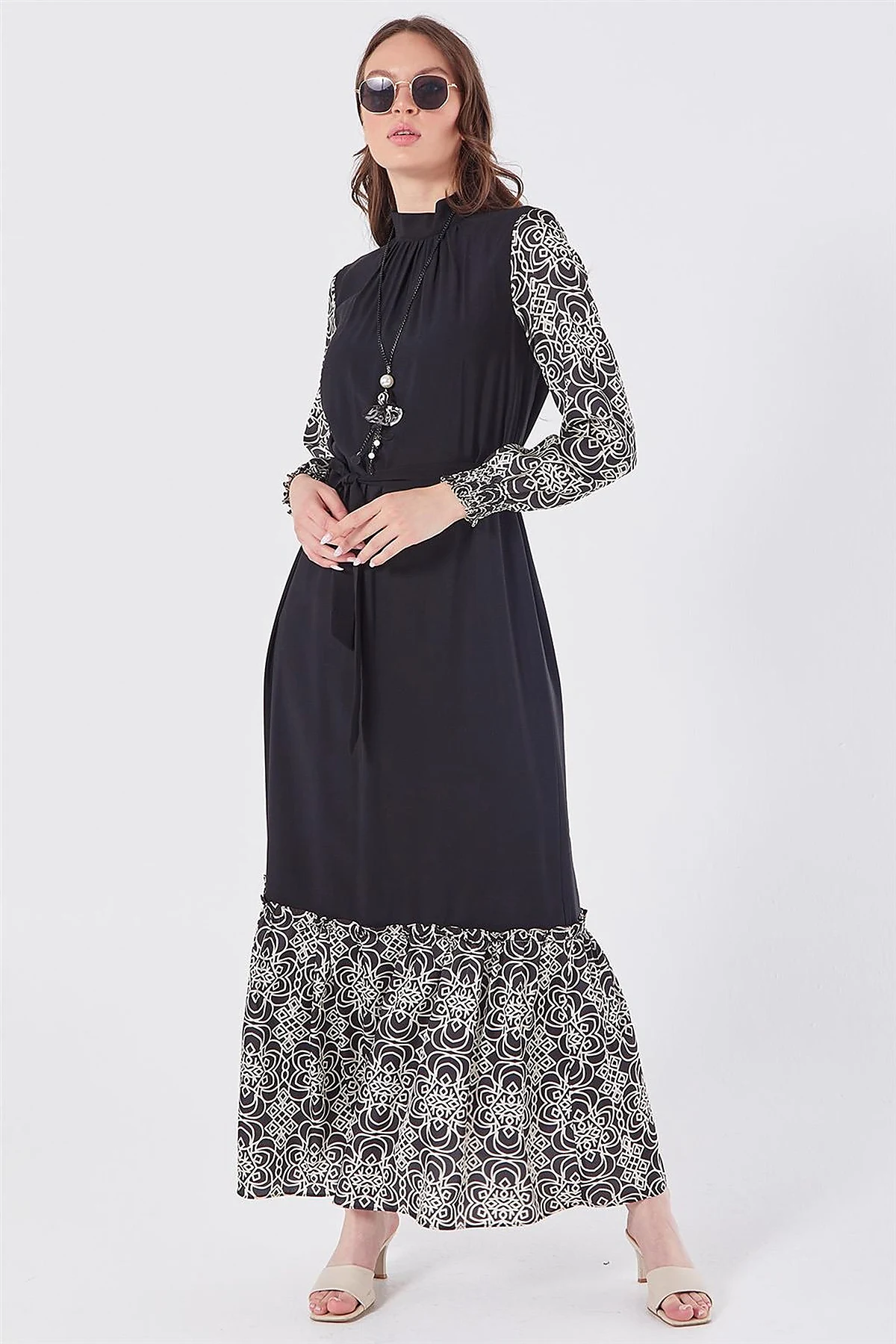 Fabric Trimmed Maxi Dress Black