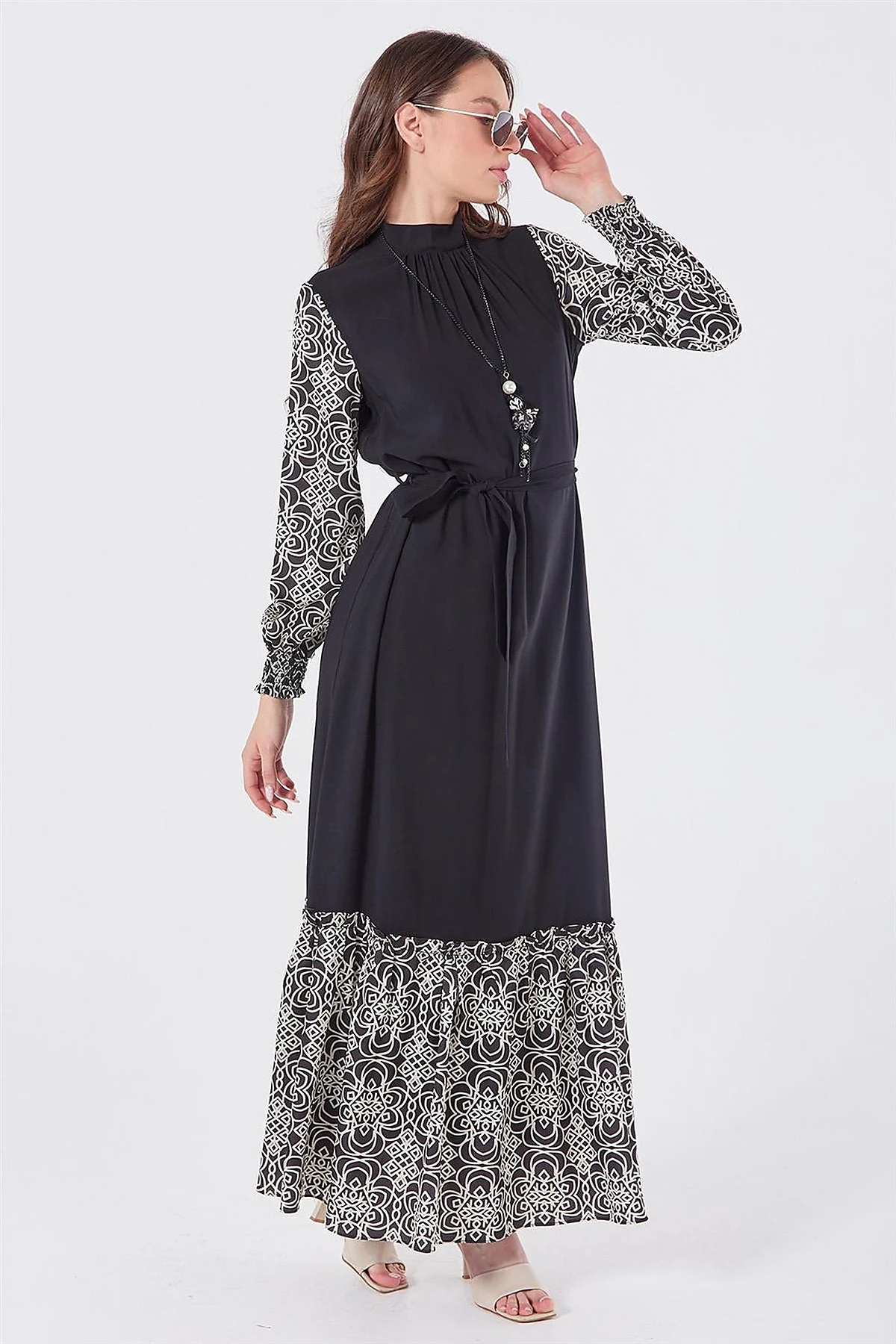Fabric Trimmed Maxi Dress Black