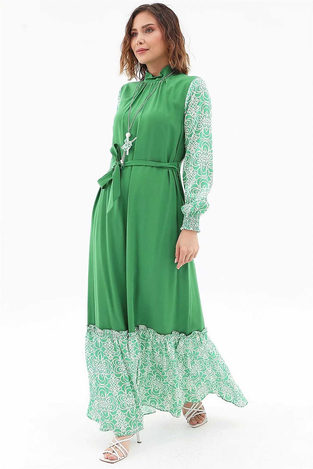 Fabric Trimmed Maxi Dress Green