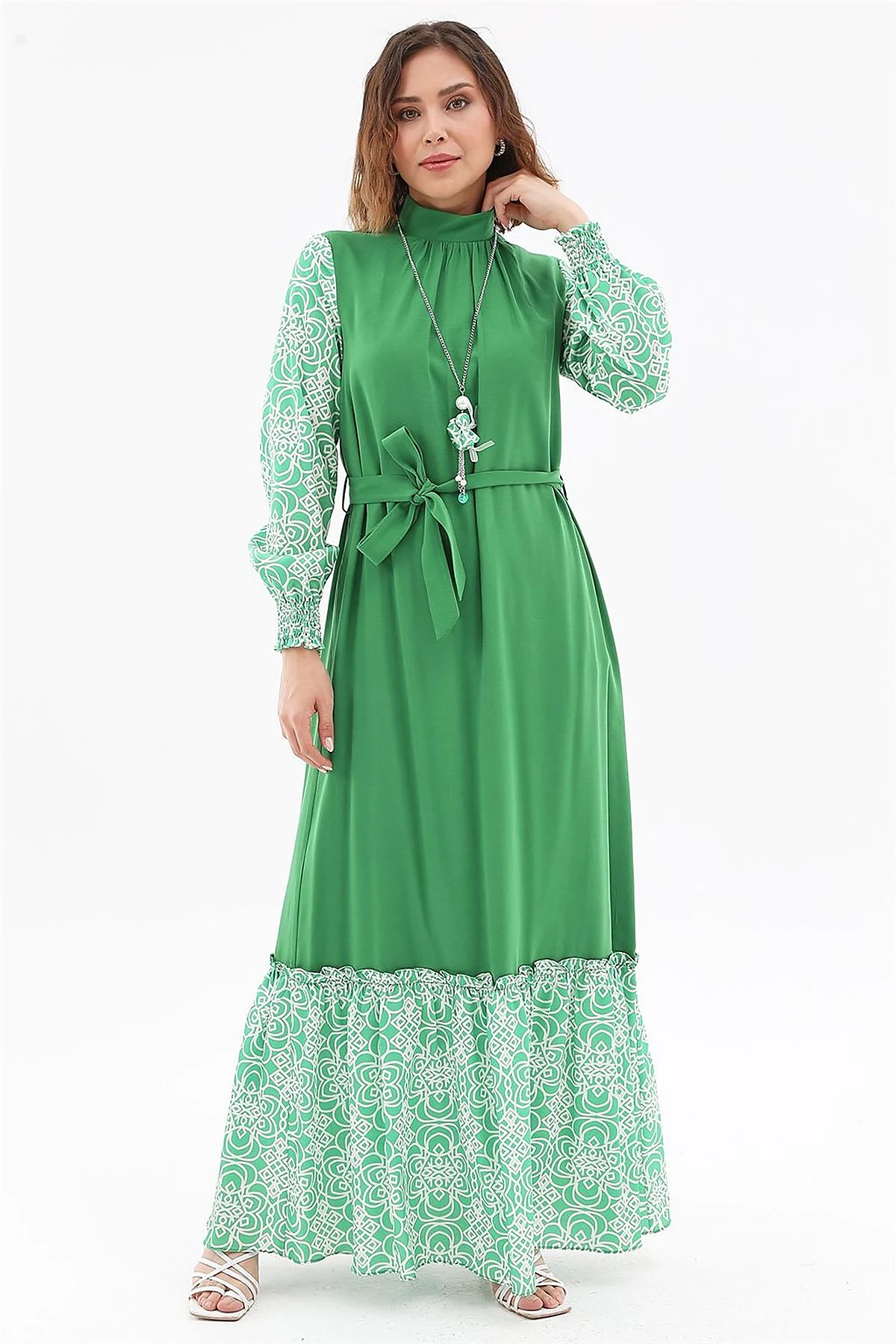 Fabric Trimmed Maxi Dress Green