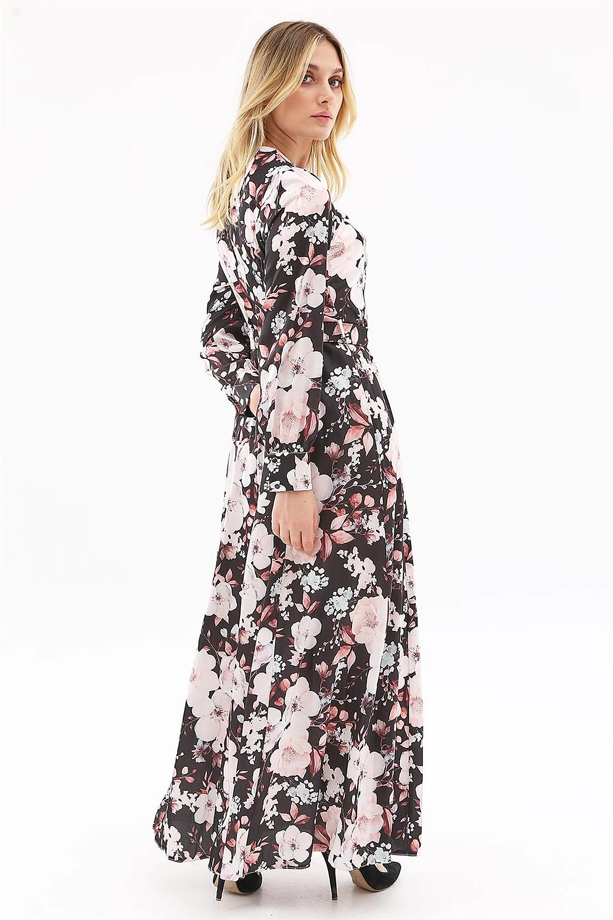 Floral Pattern Maxi Dress Black