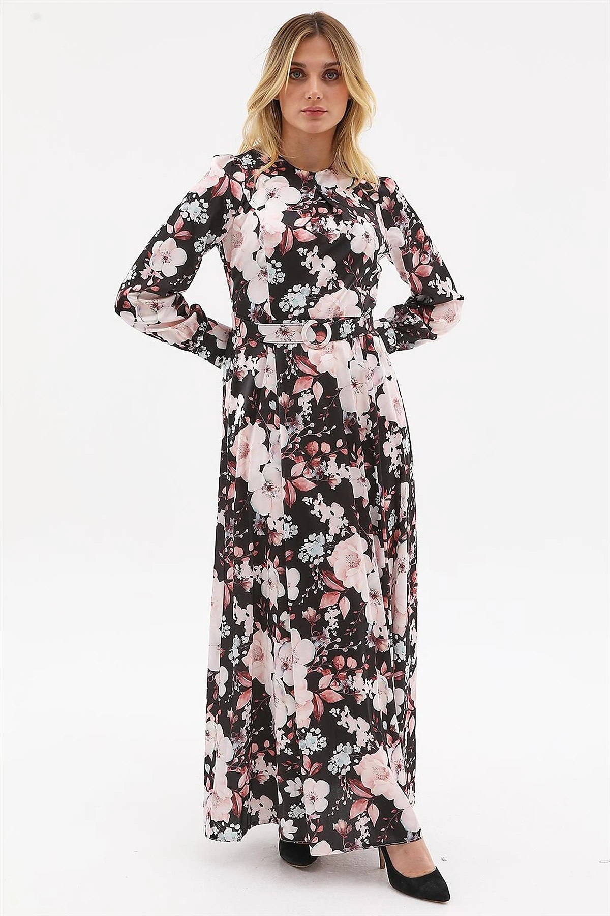 Floral Pattern Maxi Dress Black