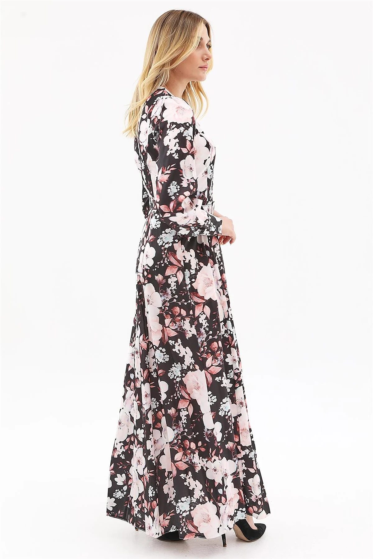 Floral Pattern Maxi Dress Black