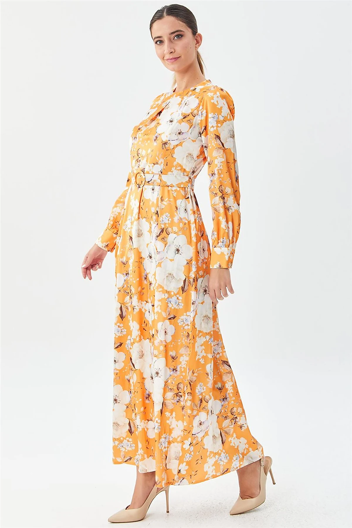Floral Pattern Maxi Dress Orange
