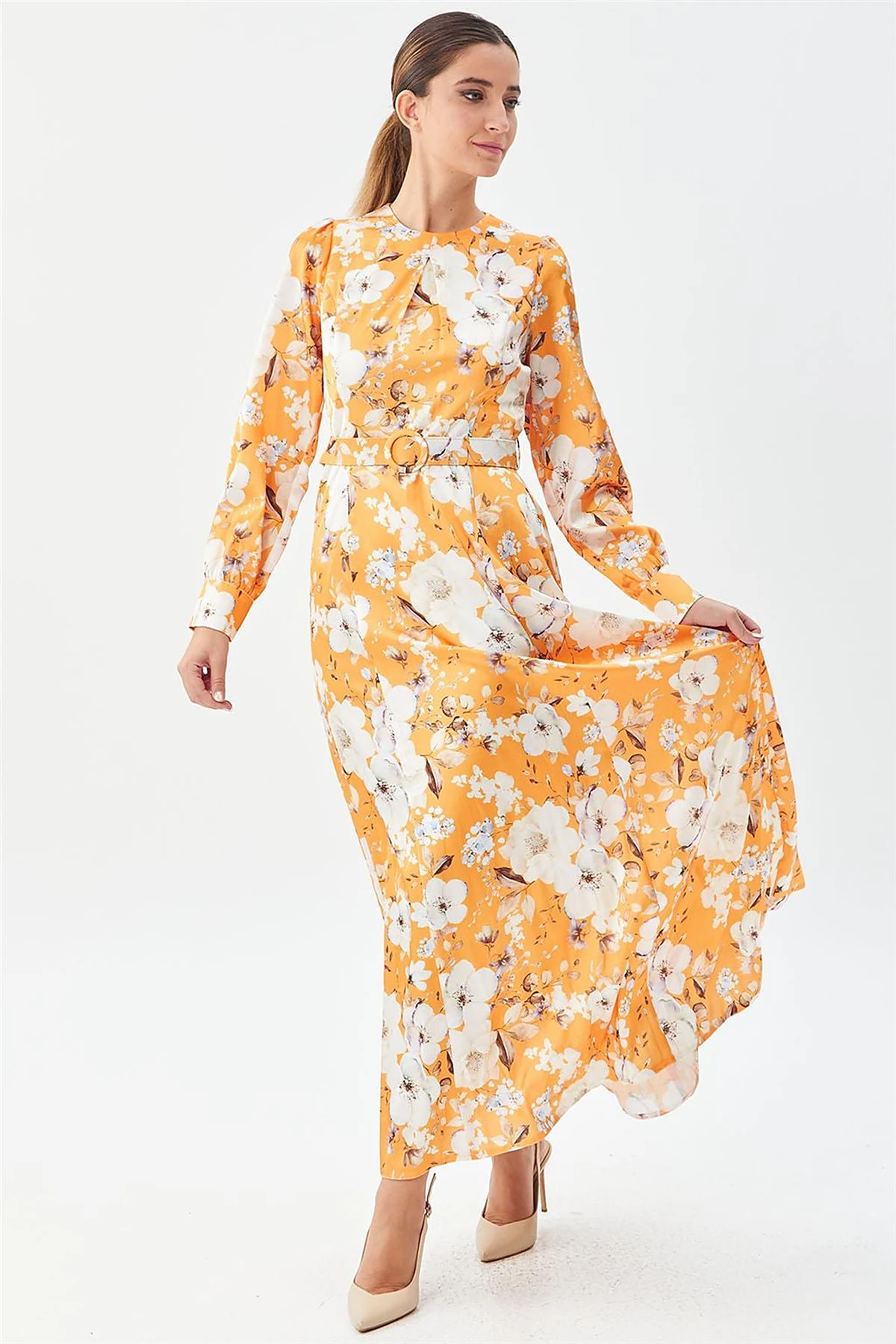Floral Pattern Maxi Dress Orange