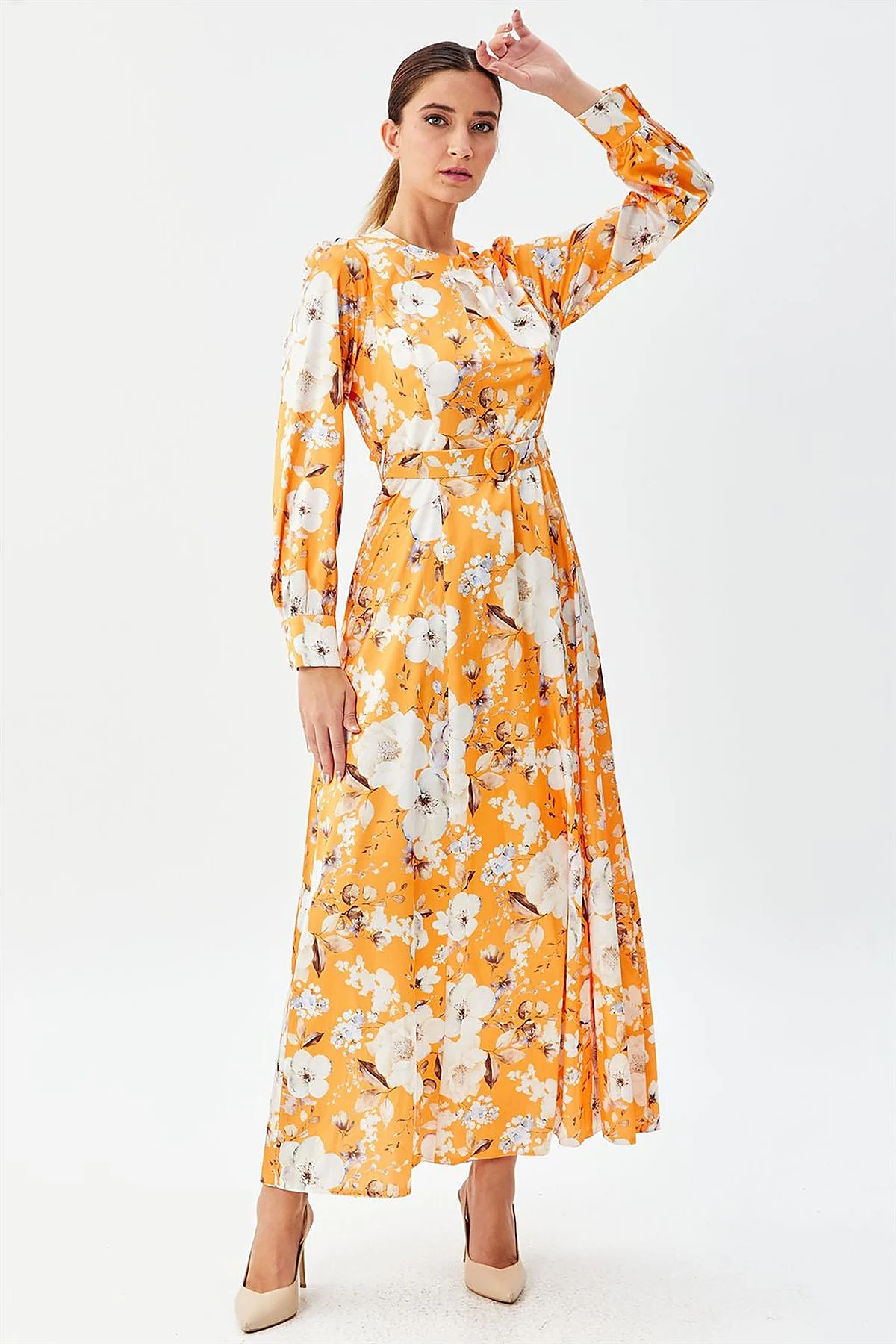 Floral Pattern Maxi Dress Orange