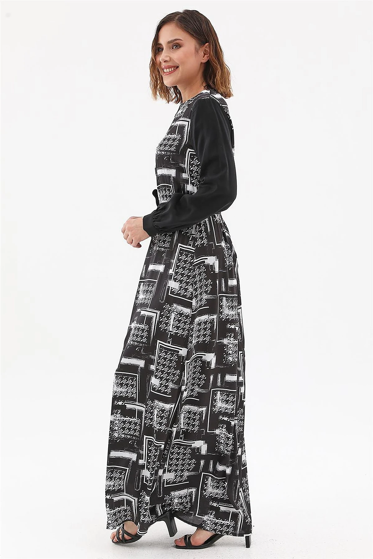 Mixed Pattern Maxi Dress Black 