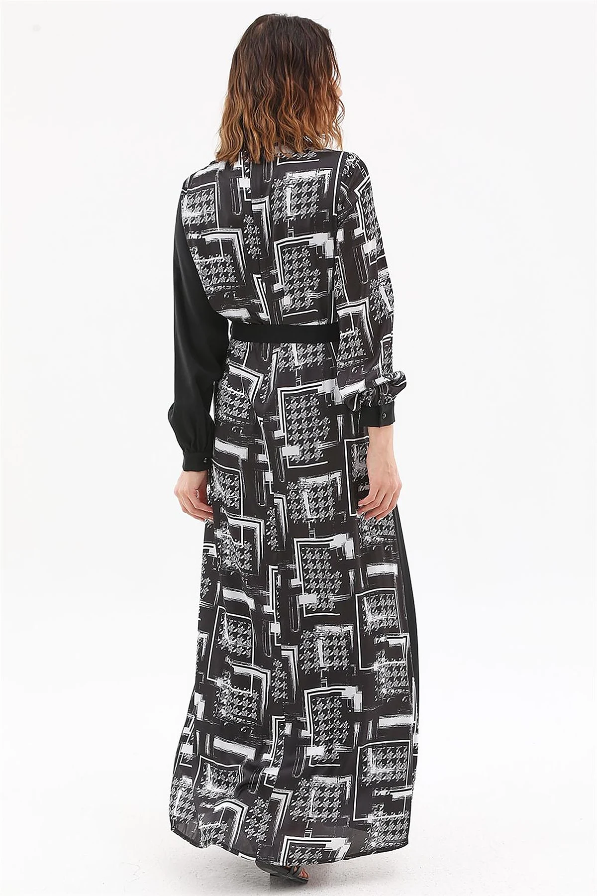 Mixed Pattern Maxi Dress Black 