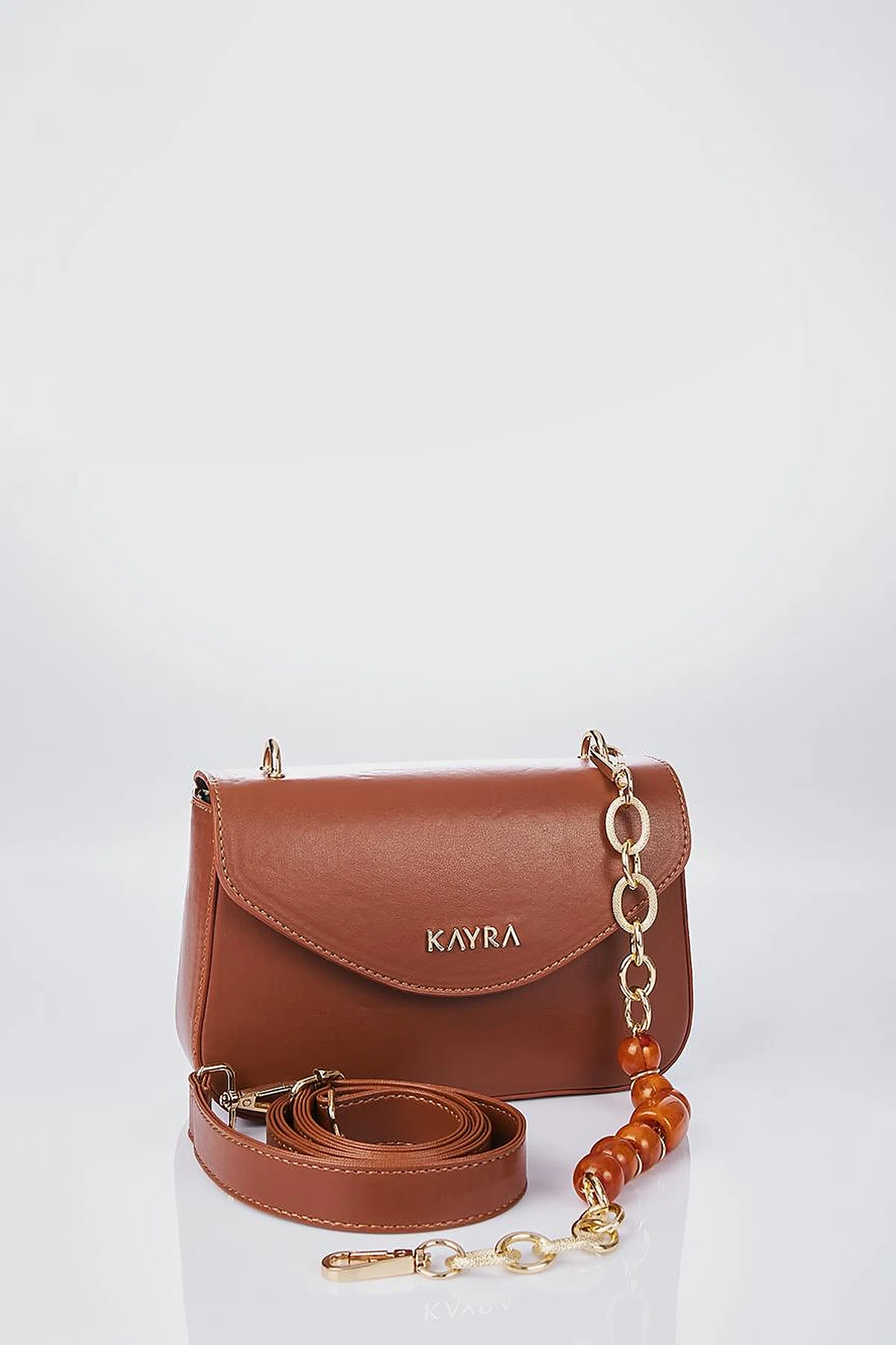 Beaded Detail Baguette Bag Tan