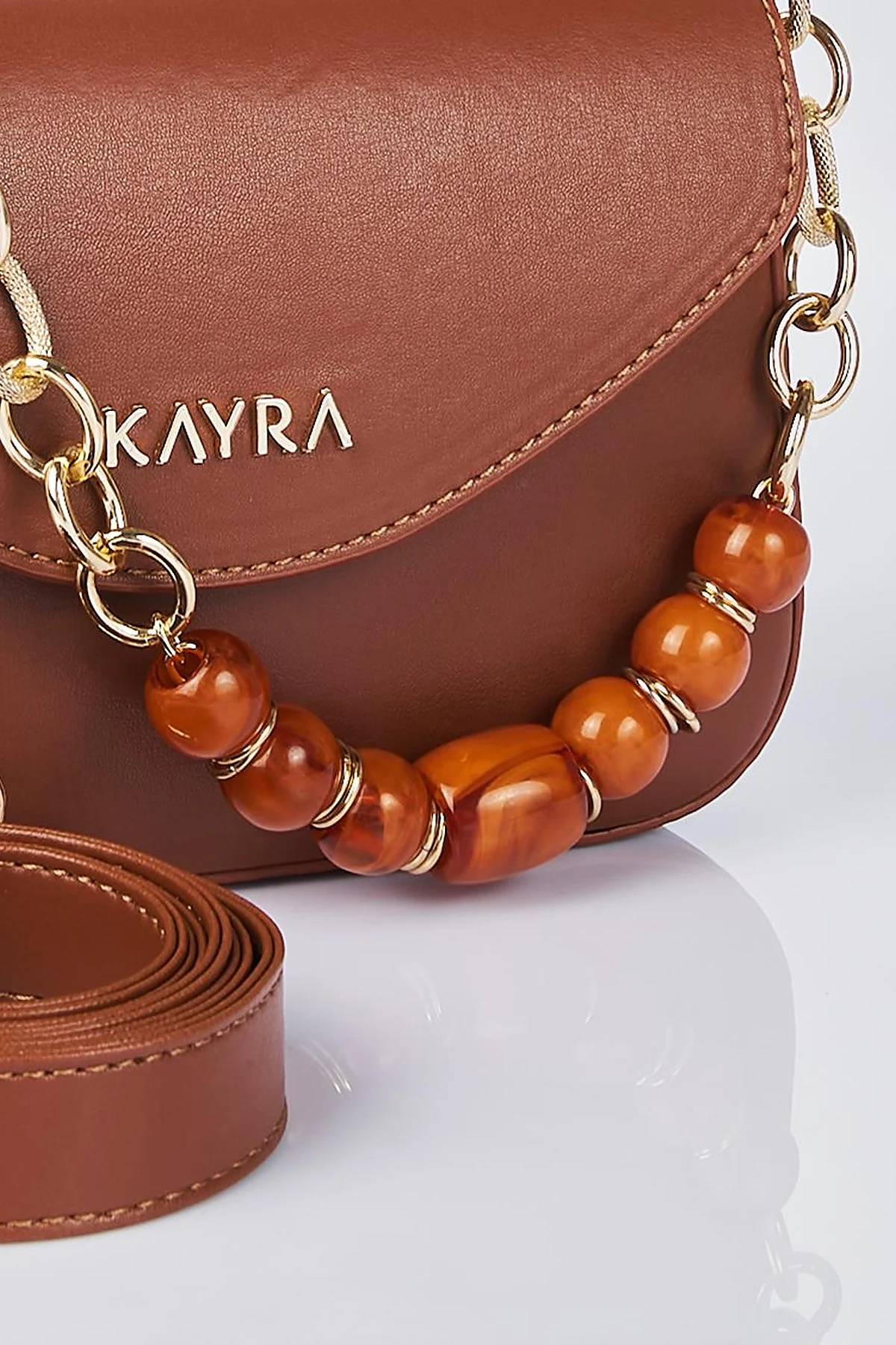 Beaded Detail Baguette Bag Tan