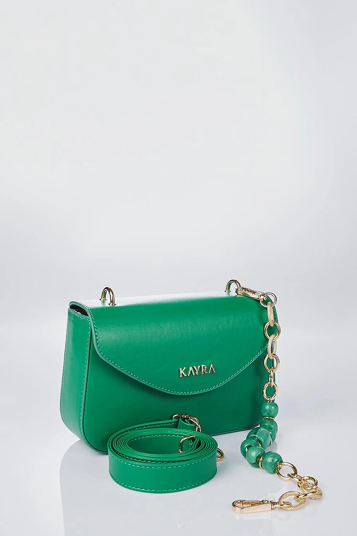 Beaded Detail Baguette Bag Green