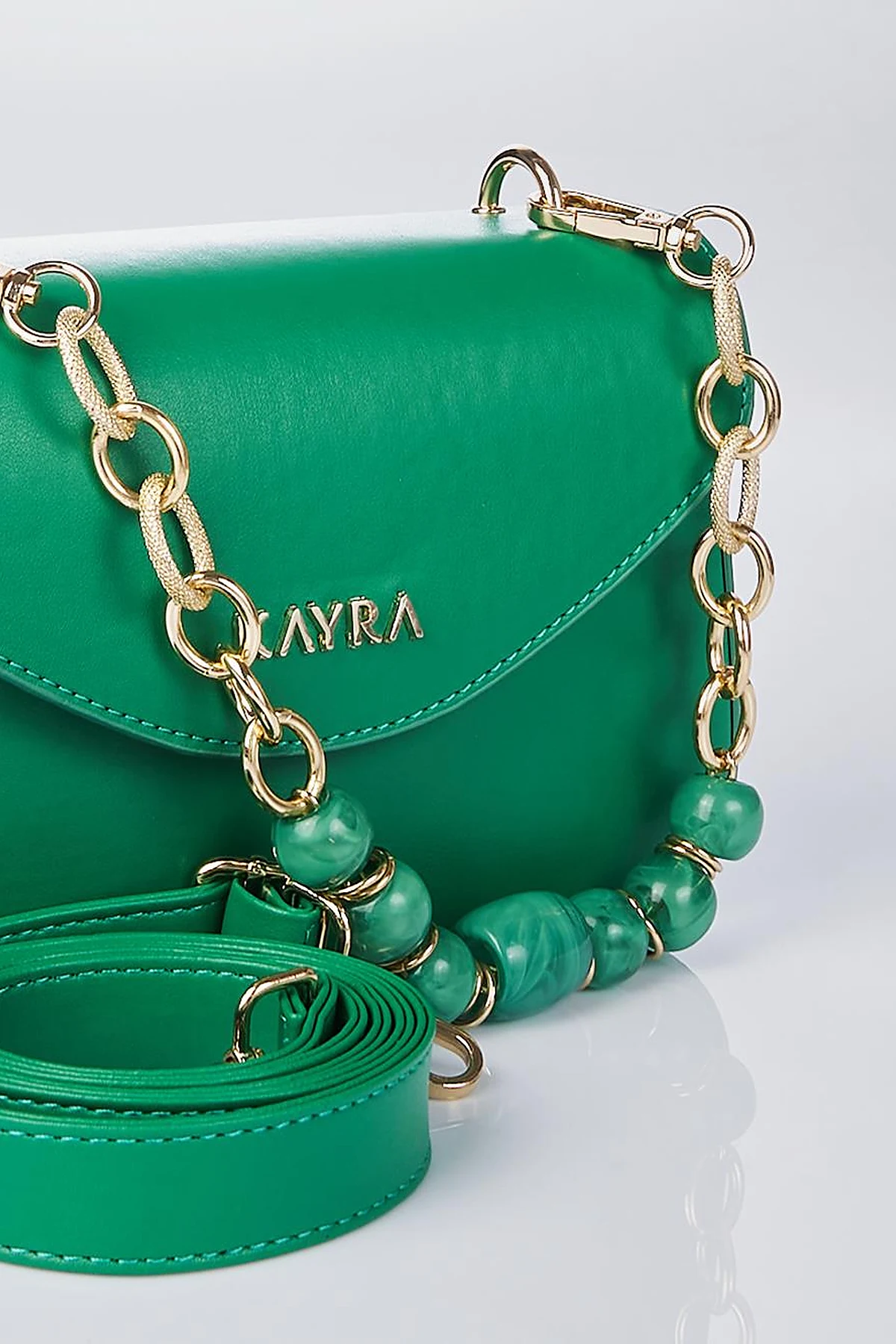 Beaded Detail Baguette Bag Green