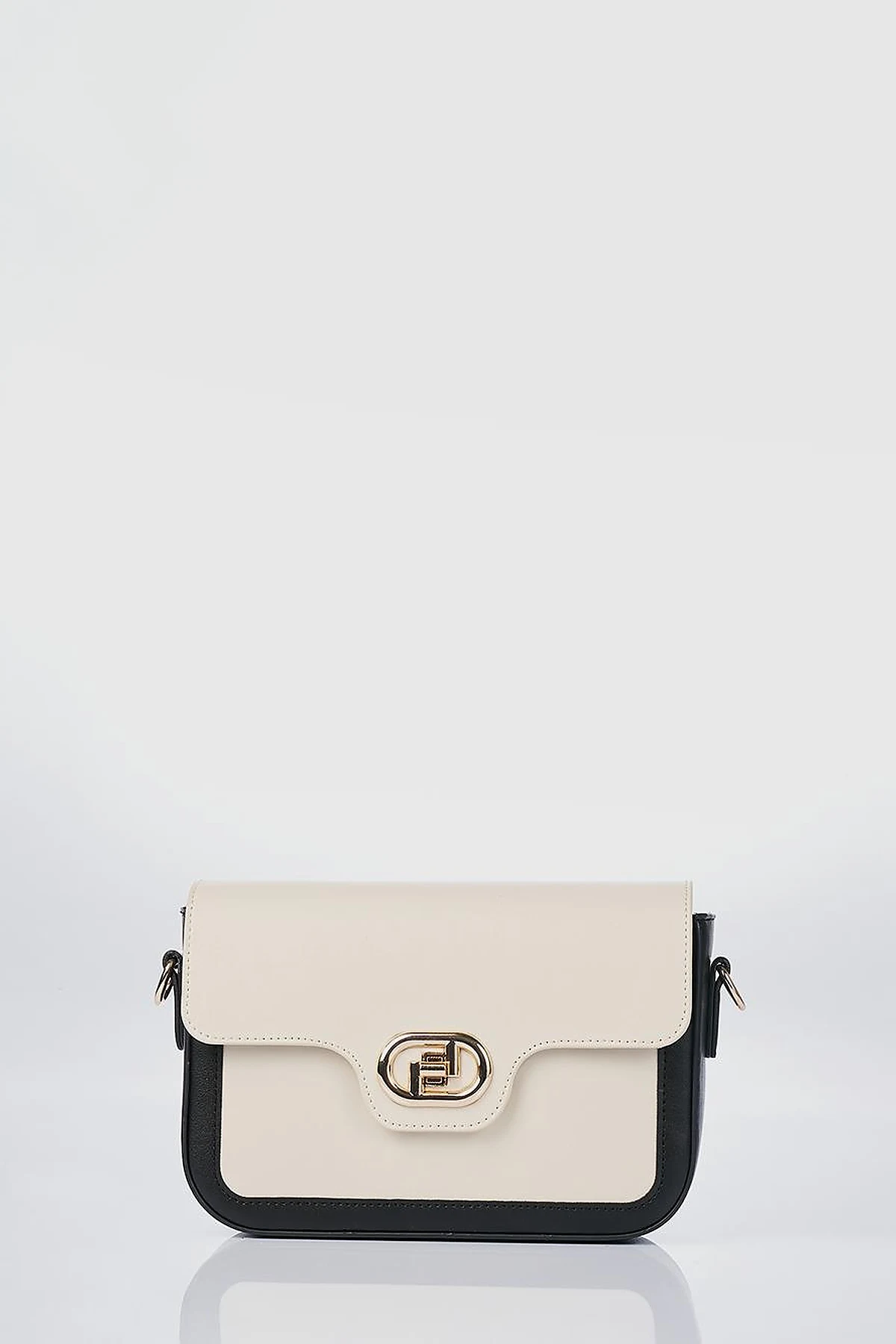 Metal Accented Baguette Bag Black-Cream