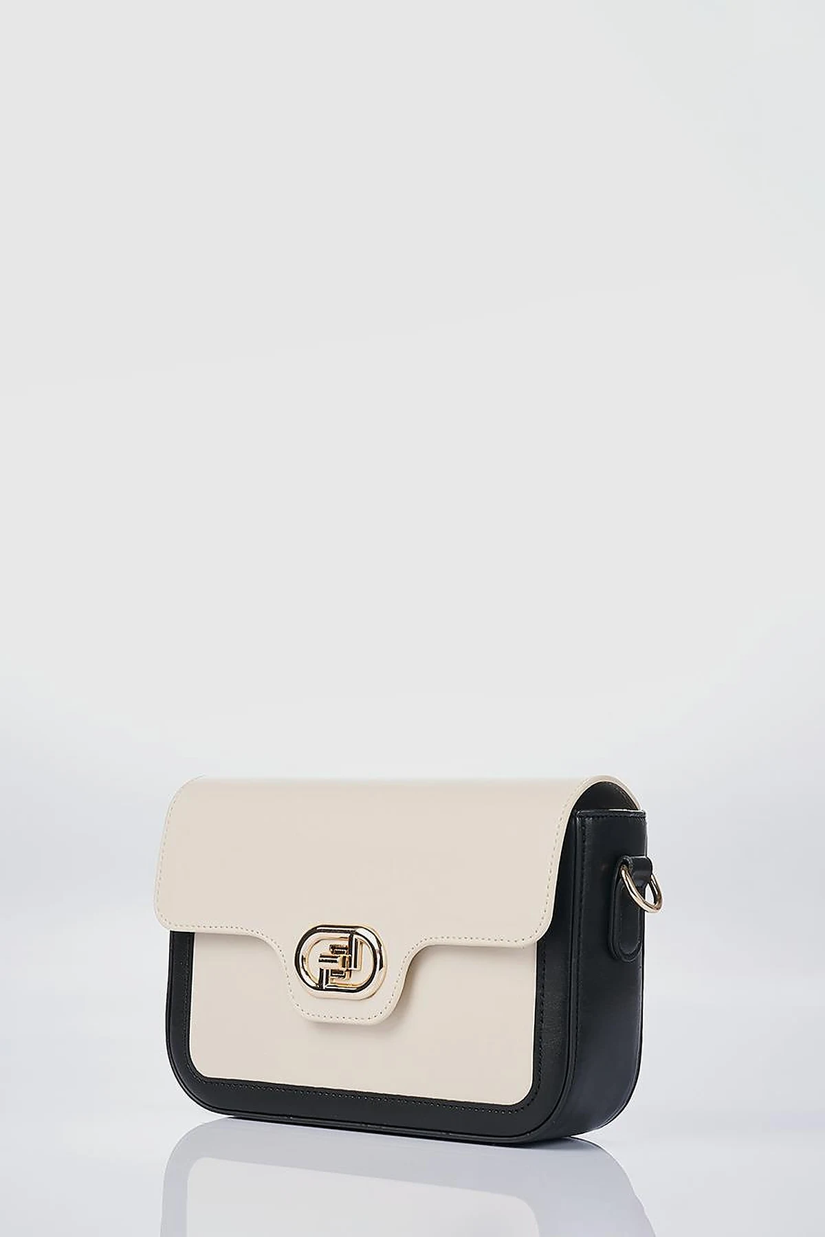 Metal Accented Baguette Bag Black-Cream