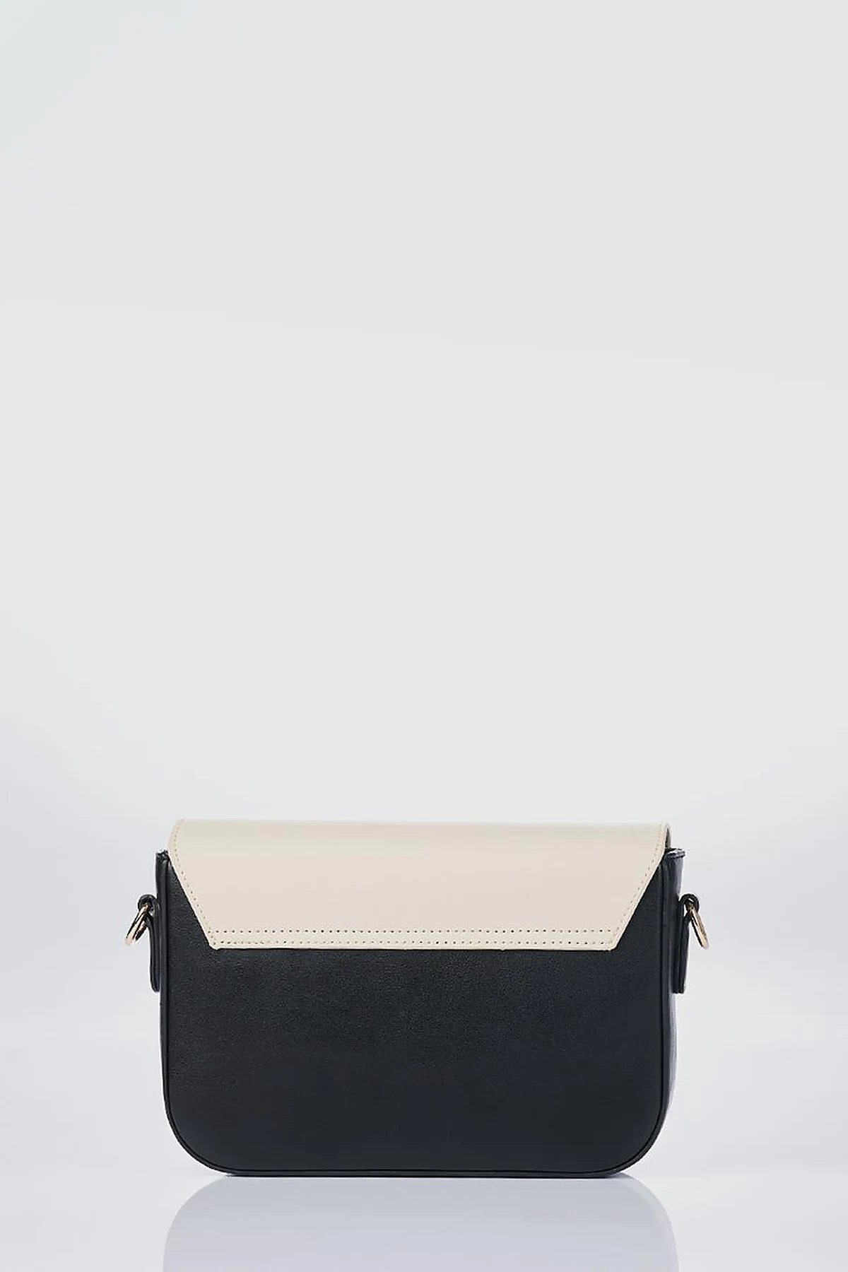 Metal Accented Baguette Bag Black-Cream