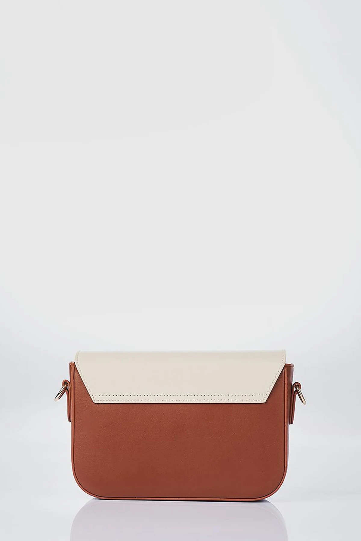 Metal Accented Baguette Bag Tan-Cream