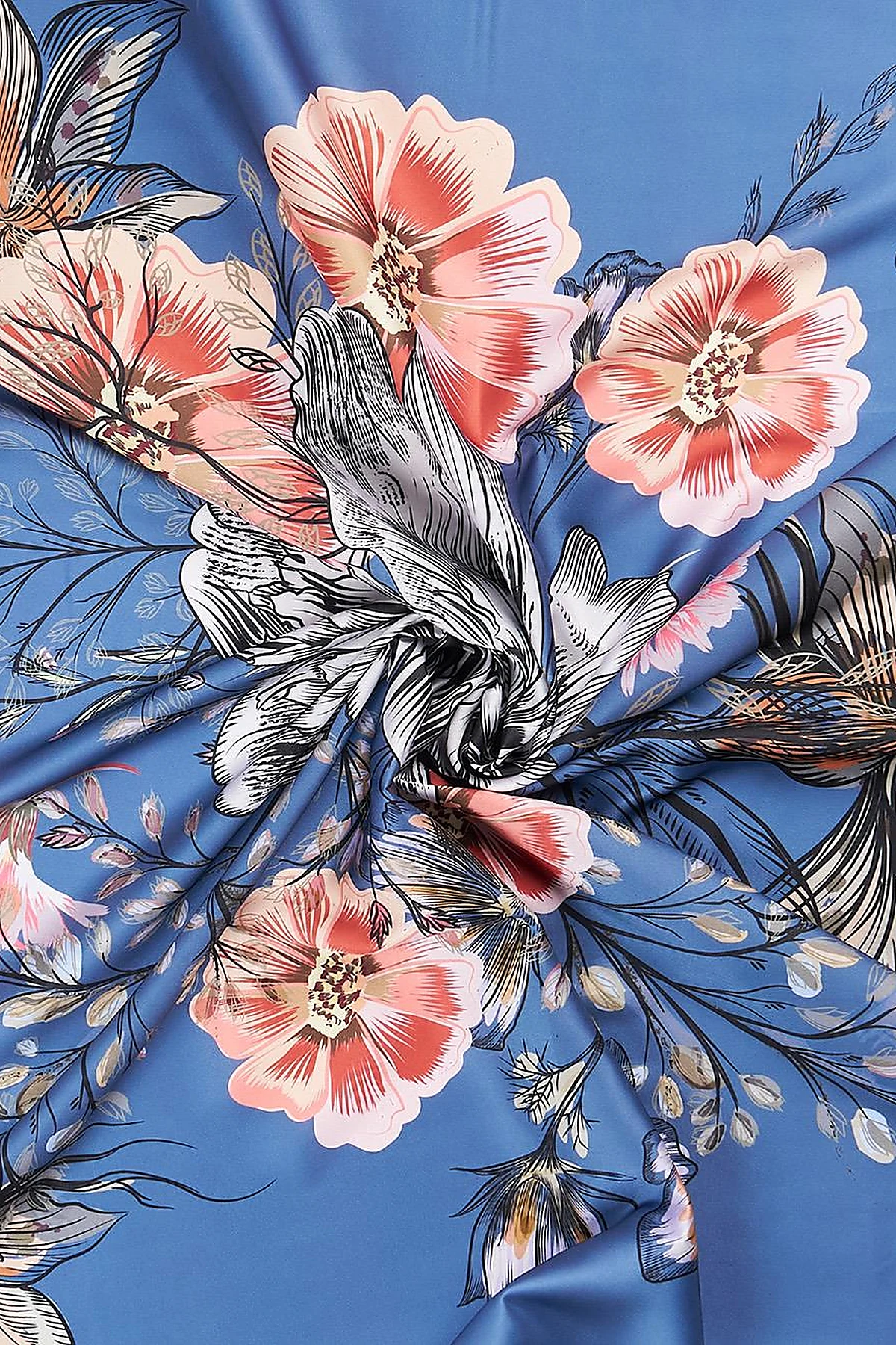 Floral Patterned Scarf Indigo
