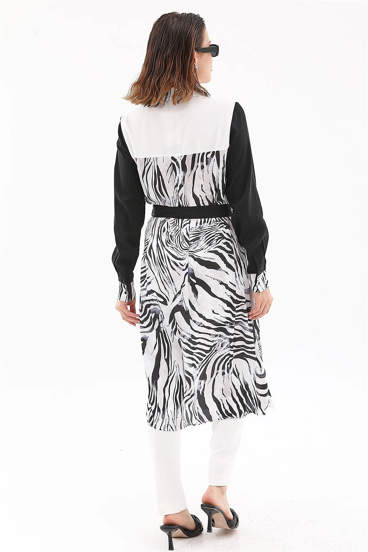 Zebra Pattern Long Tunic Ecru-Black