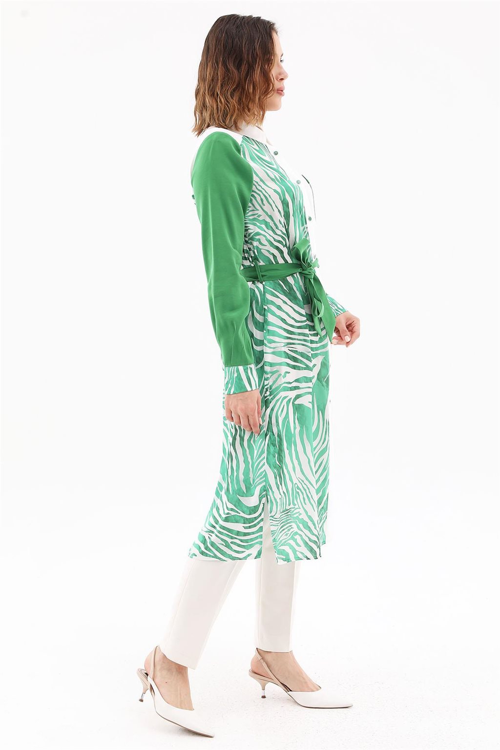 Zebra Pattern Long Tunic Ecru-Green